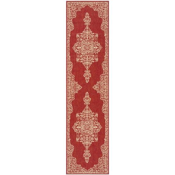 Beach House BHS180 POWER LOOMED Indoor/Outdoor Runner Rug - Red/Creme - 2'2"x6' - Safavieh