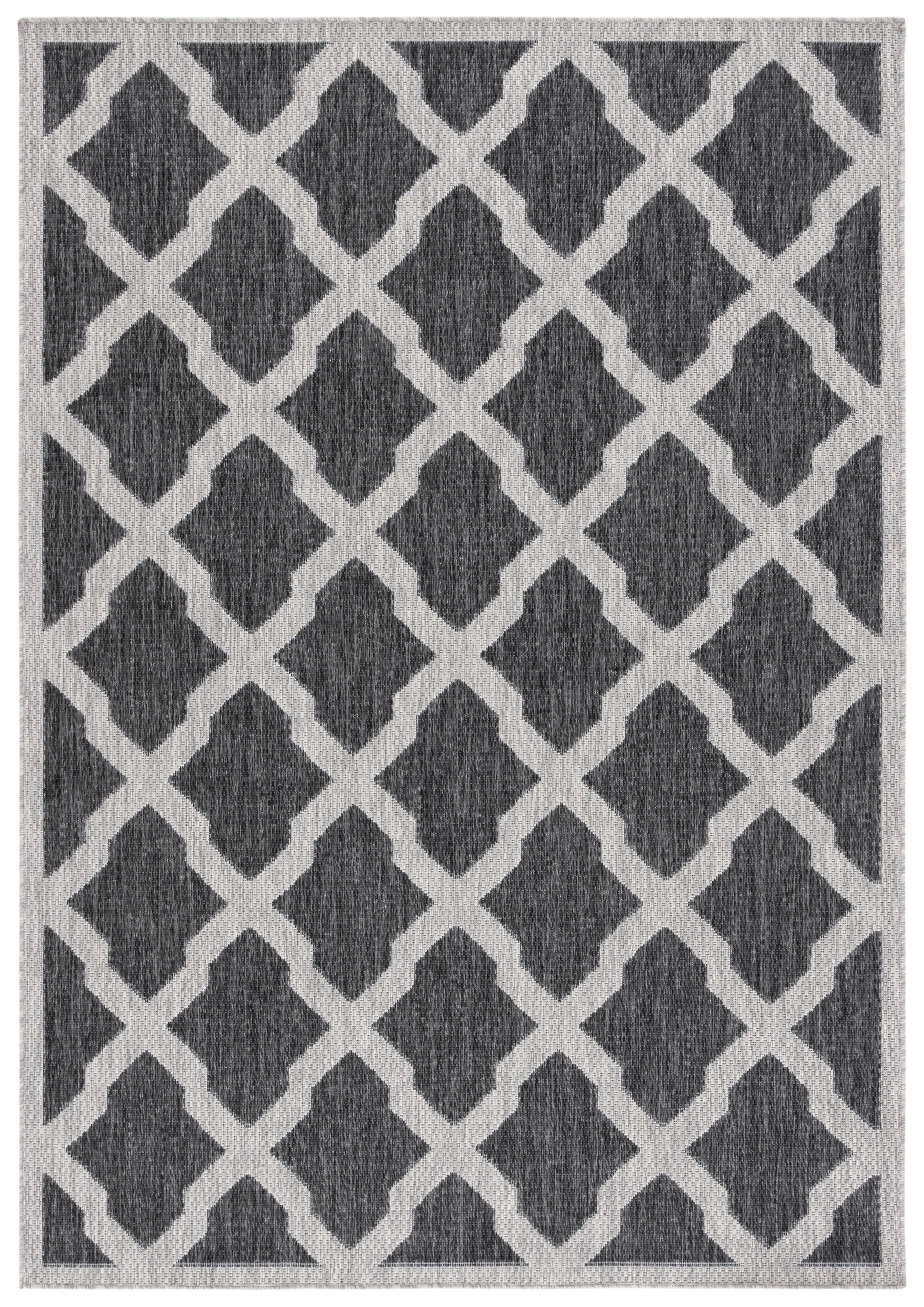 Gray Geometric Hand-Knotted Synthetic Indoor/Outdoor Rug