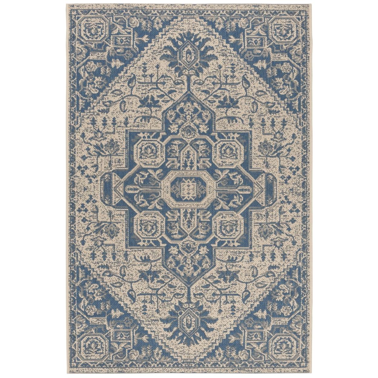 SAFAVIEH Beach House Jose Geometric Indoor/Outdoor Area Rug Blue/Cream, 4' x 6'