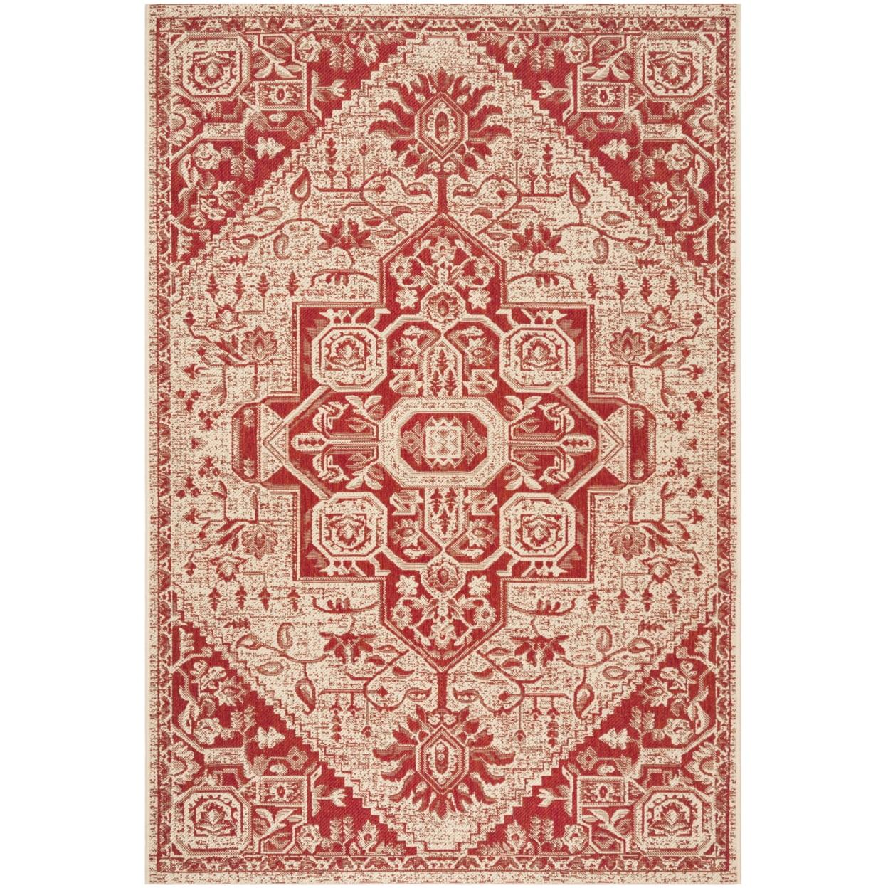 Red and Cream Geometric Synthetic Indoor/Outdoor Area Rug, 4' x 6'