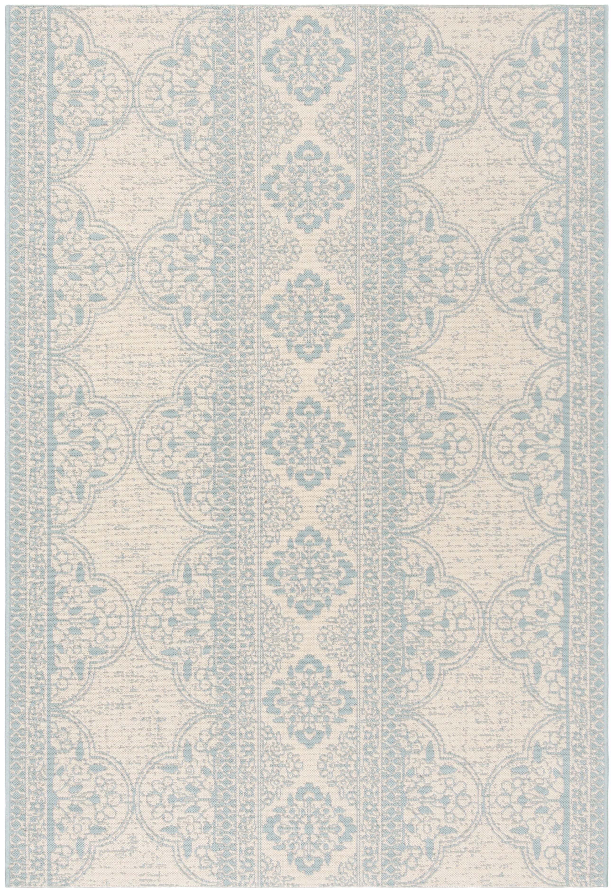 Aqua and Cream Geometric Indoor/Outdoor Rug, 2'2" x 4'