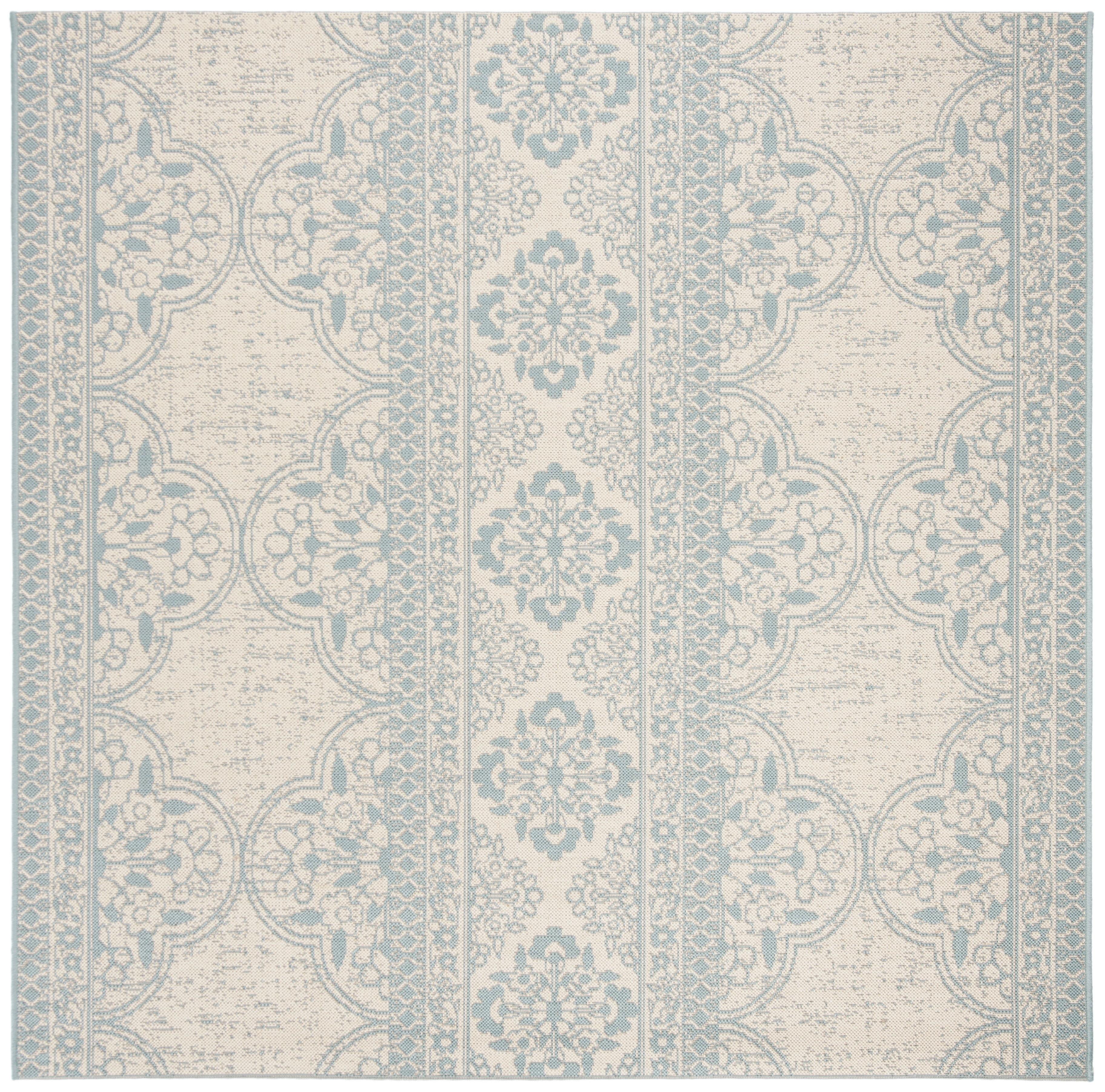 SAFAVIEH Beach House Justine Geometric Indoor/Outdoor Area Rug, Aqua/Cream, 4' x 4' Square