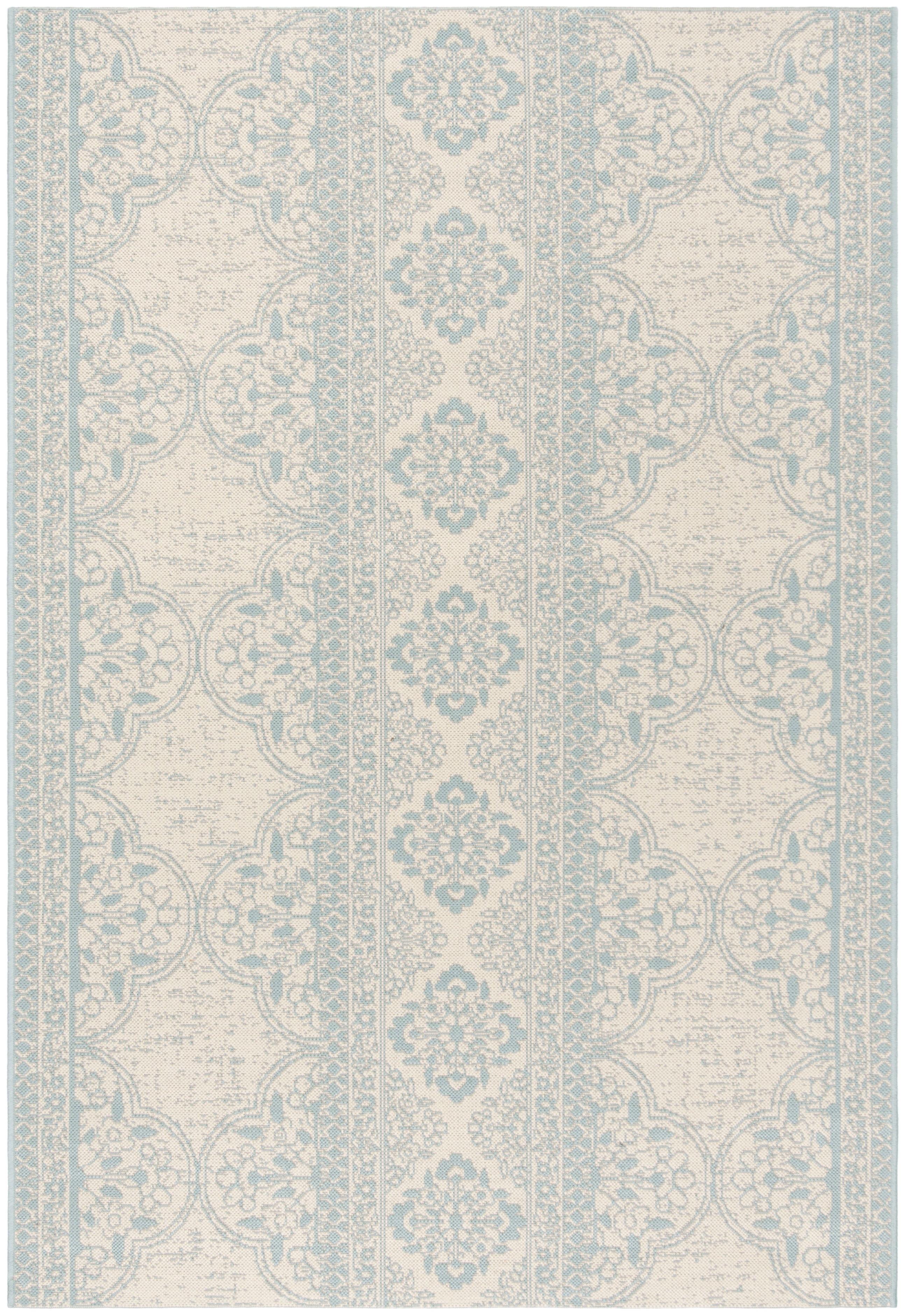 Beach House BHS174 POWER LOOMED Indoor/Outdoor Area Rug - Aqua/Cream - 6'7"x9'2" - Safavieh