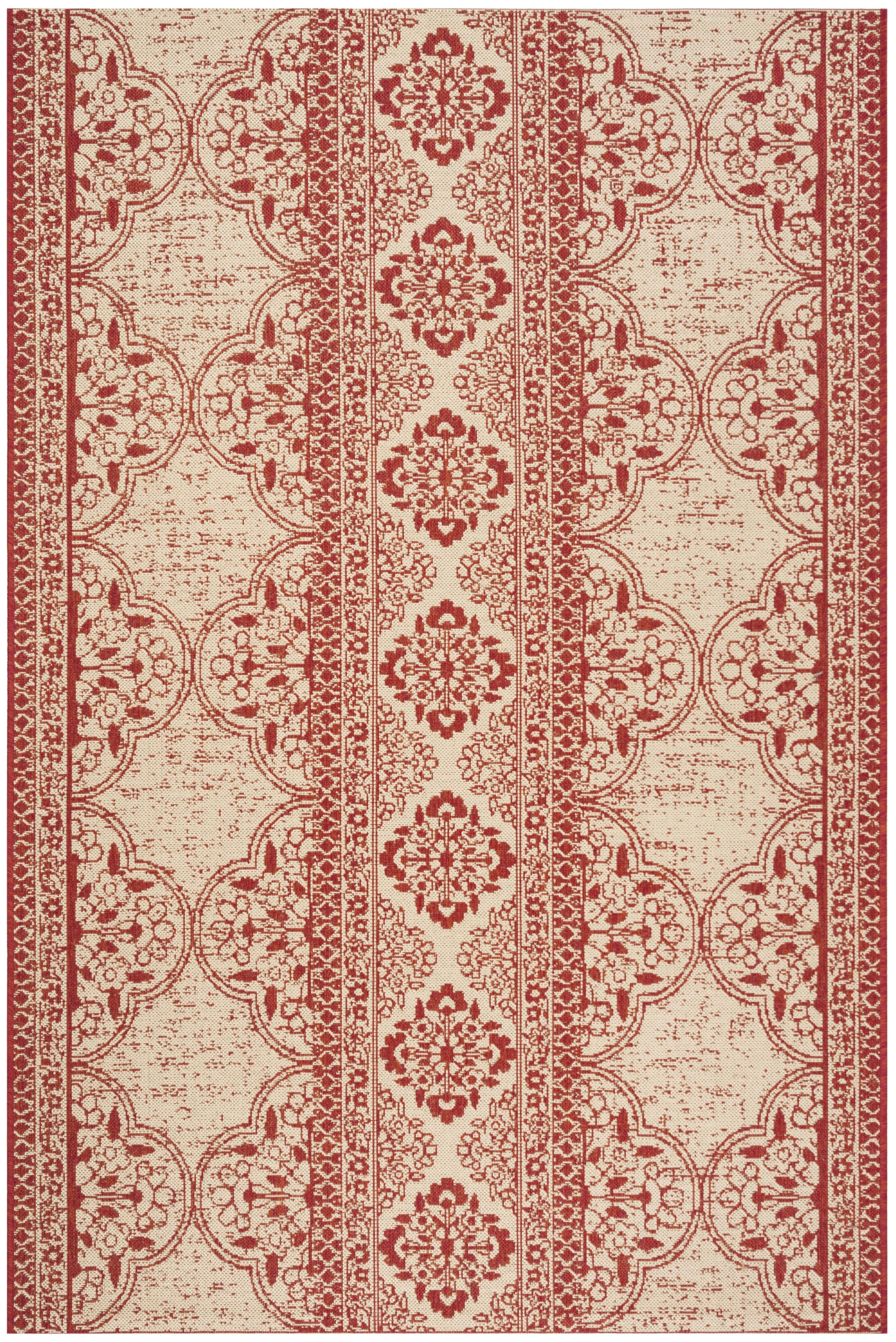 Beach House BHS174 Power Loomed Indoor/Outdoor Area Rug - Red/Creme - 6'7"x9'2" - Safavieh