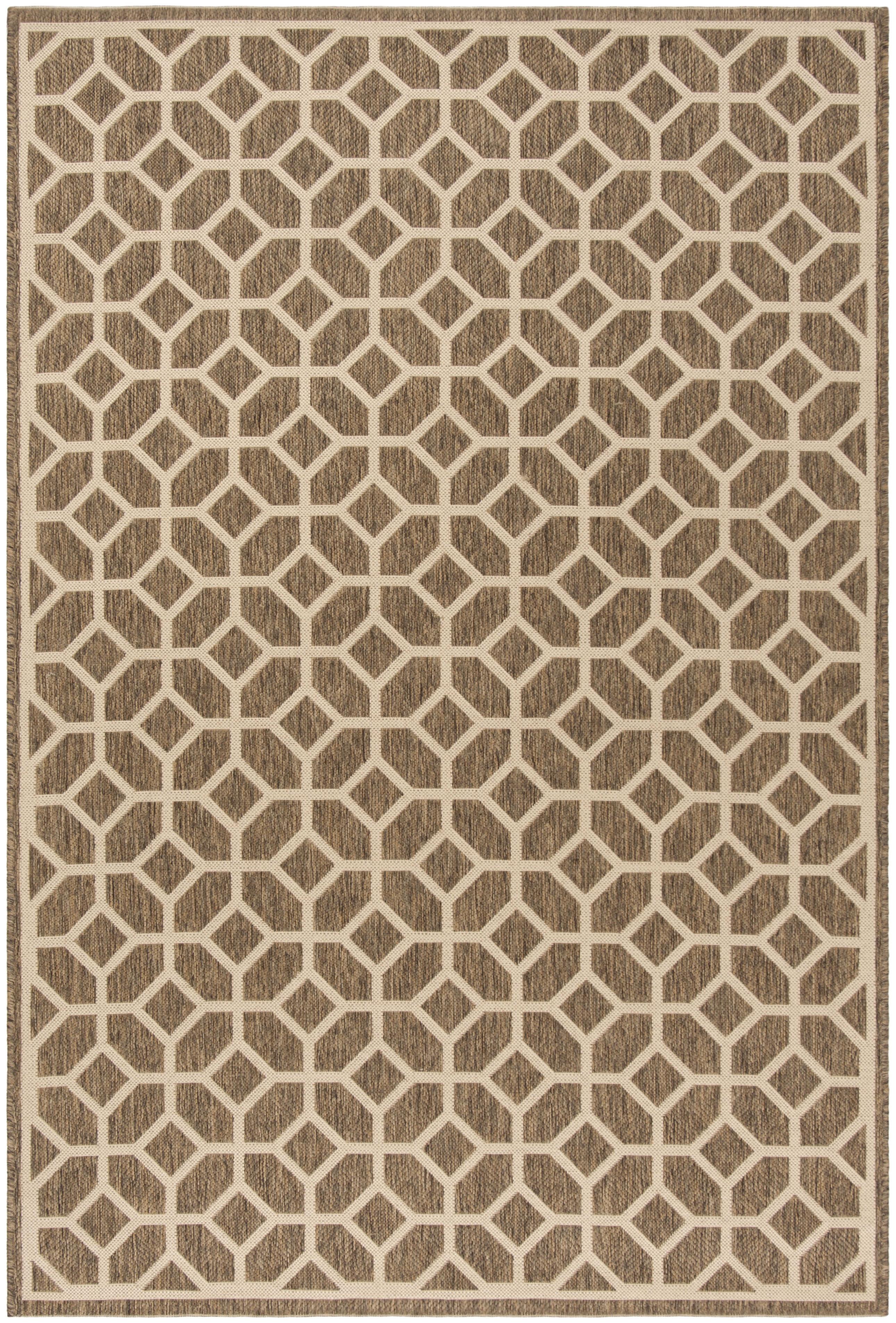 SAFAVIEH Beach House Kadri Geometric Indoor/Outdoor Area Rug, Beige/Cream, 5'3" x 7'6"