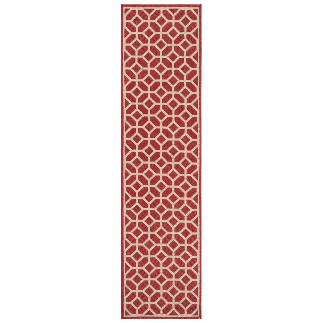 Beach House BHS127 POWER LOOMED Indoor/Outdoor Runner Rug - Red/Creme - 2'2"x6' - Safavieh