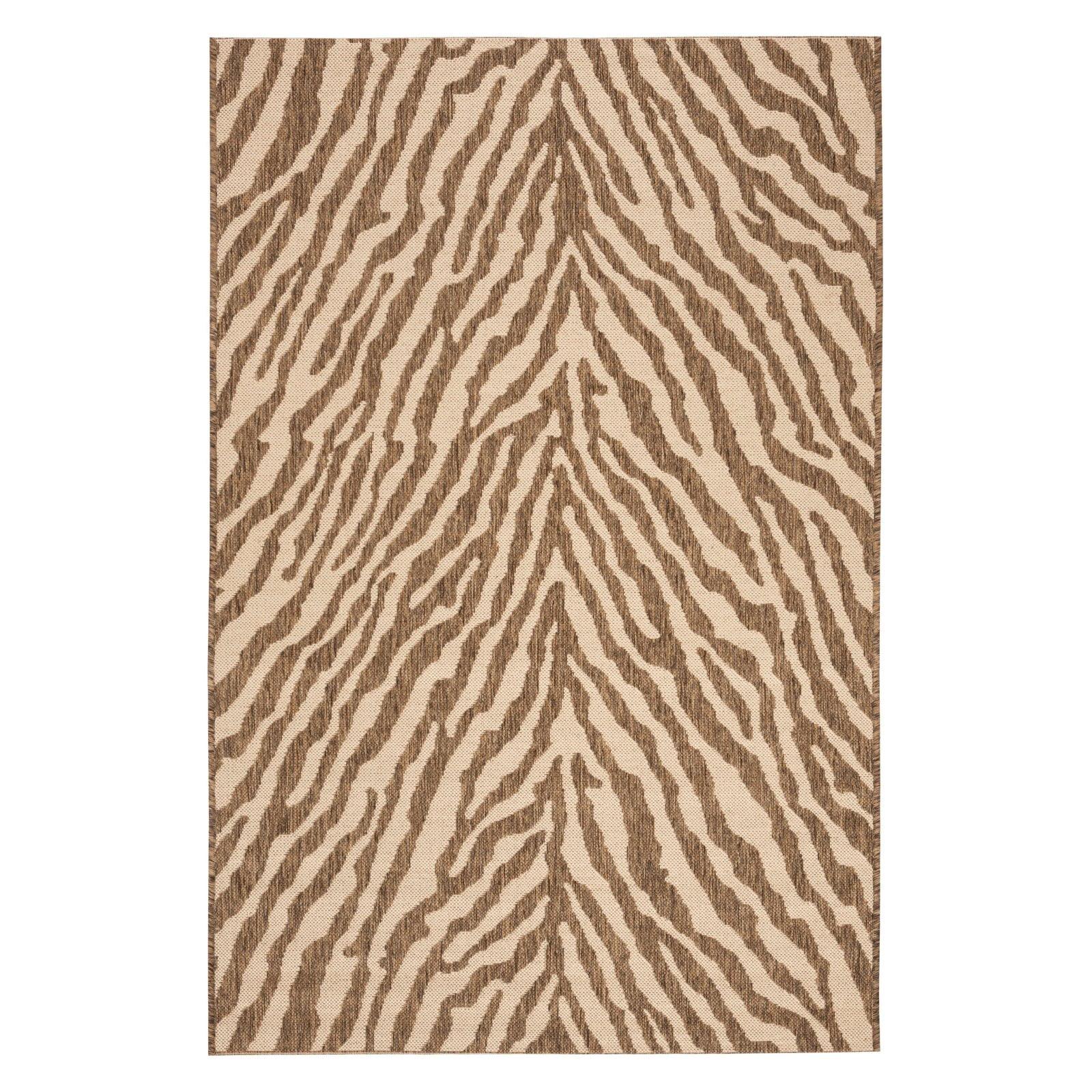 Cream and Beige Striped Indoor/Outdoor Runner Rug, 2' x 8'