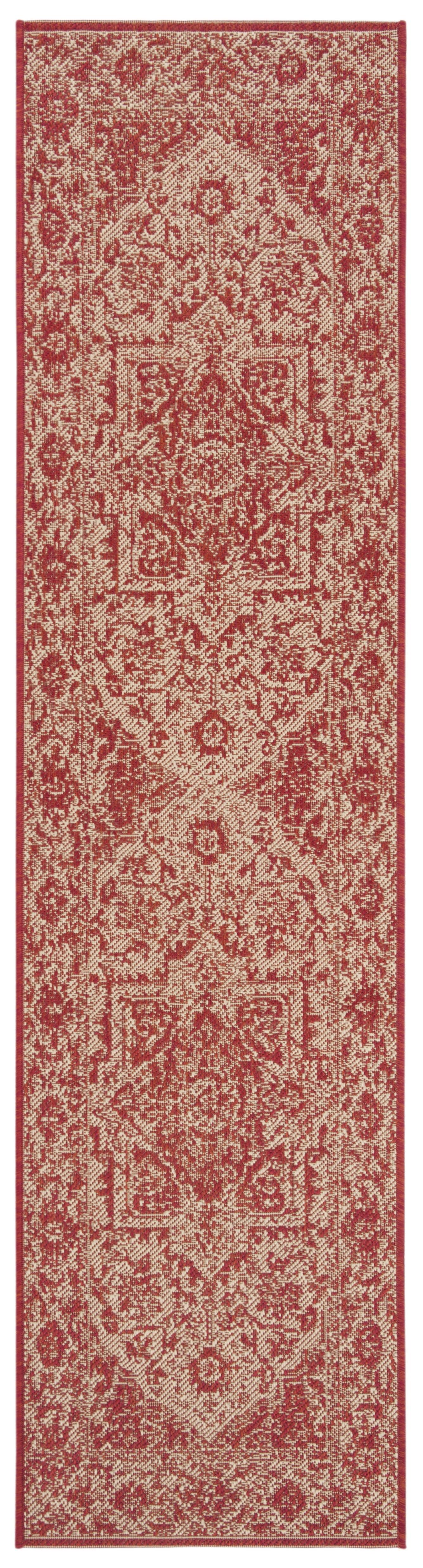 Beach House BHS139 POWER LOOMED Indoor/Outdoor Runner Rug - Red/Creme - 2'2"x6' - Safavieh