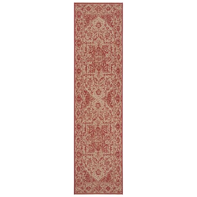 Beach House BHS139 POWER LOOMED Indoor/Outdoor Runner Rug - Red/Creme - 2'2"x6' - Safavieh