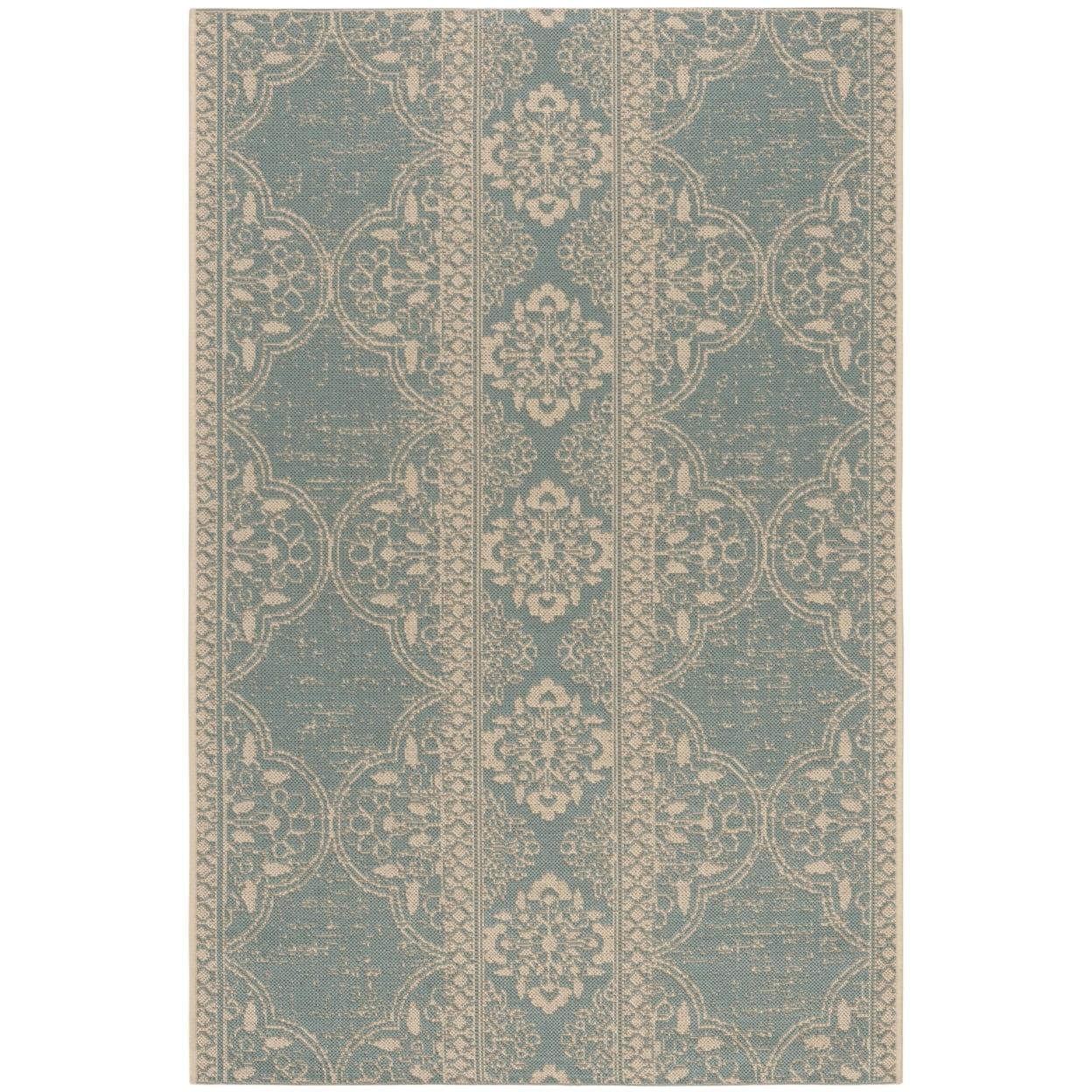 Aqua and Cream Washable Synthetic Rectangular Rug