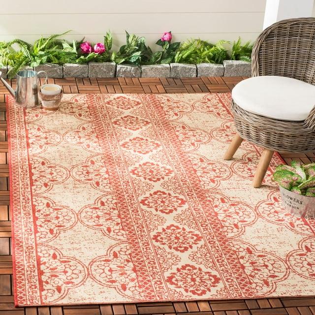 SAFAVIEH Beach House Kiaran Southwestern Indoor/Outdoor Area Rug Red/Cream, 5'3" x 7'6"