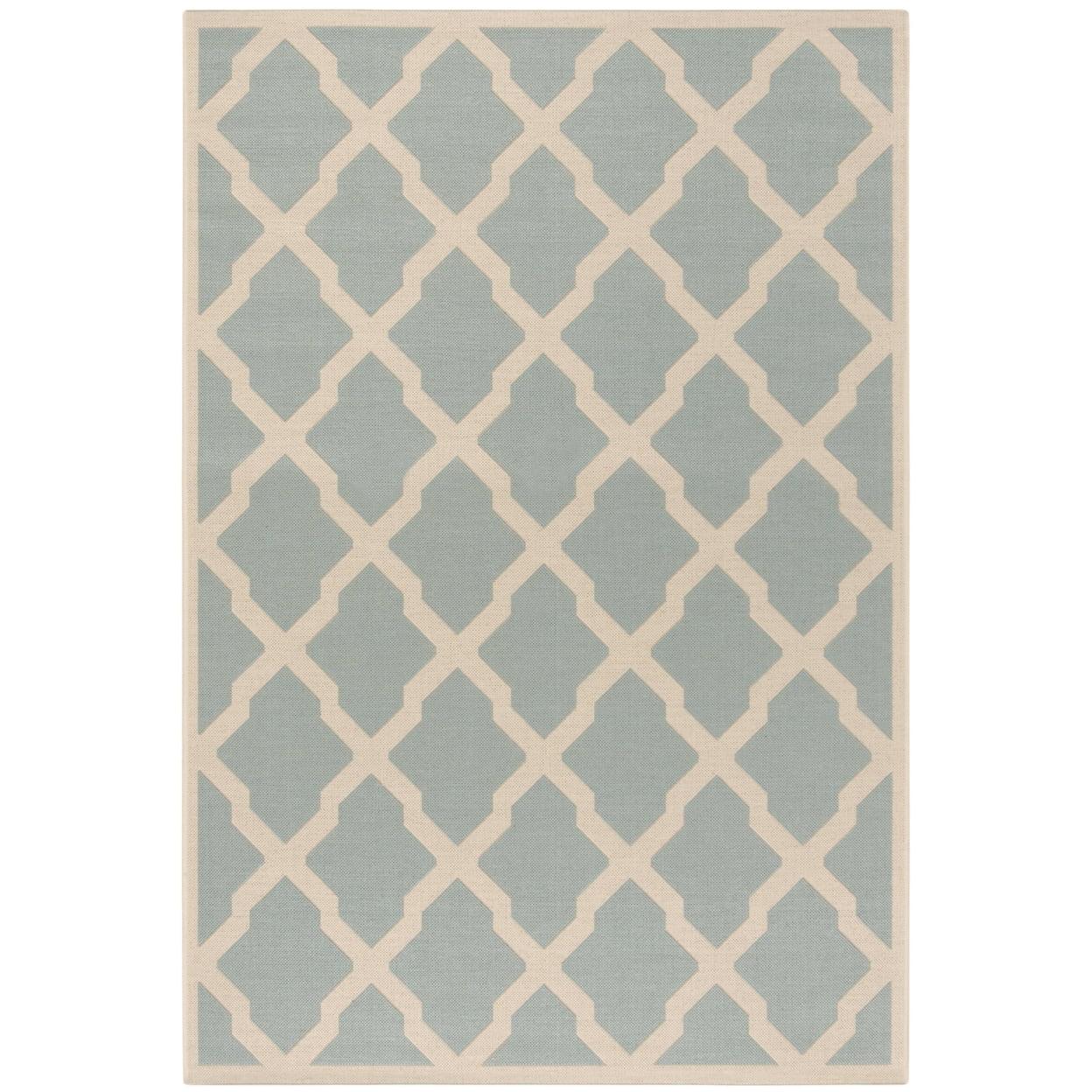 Leonida Trellis Aqua & Cream Round Outdoor Rug, 36" Diameter