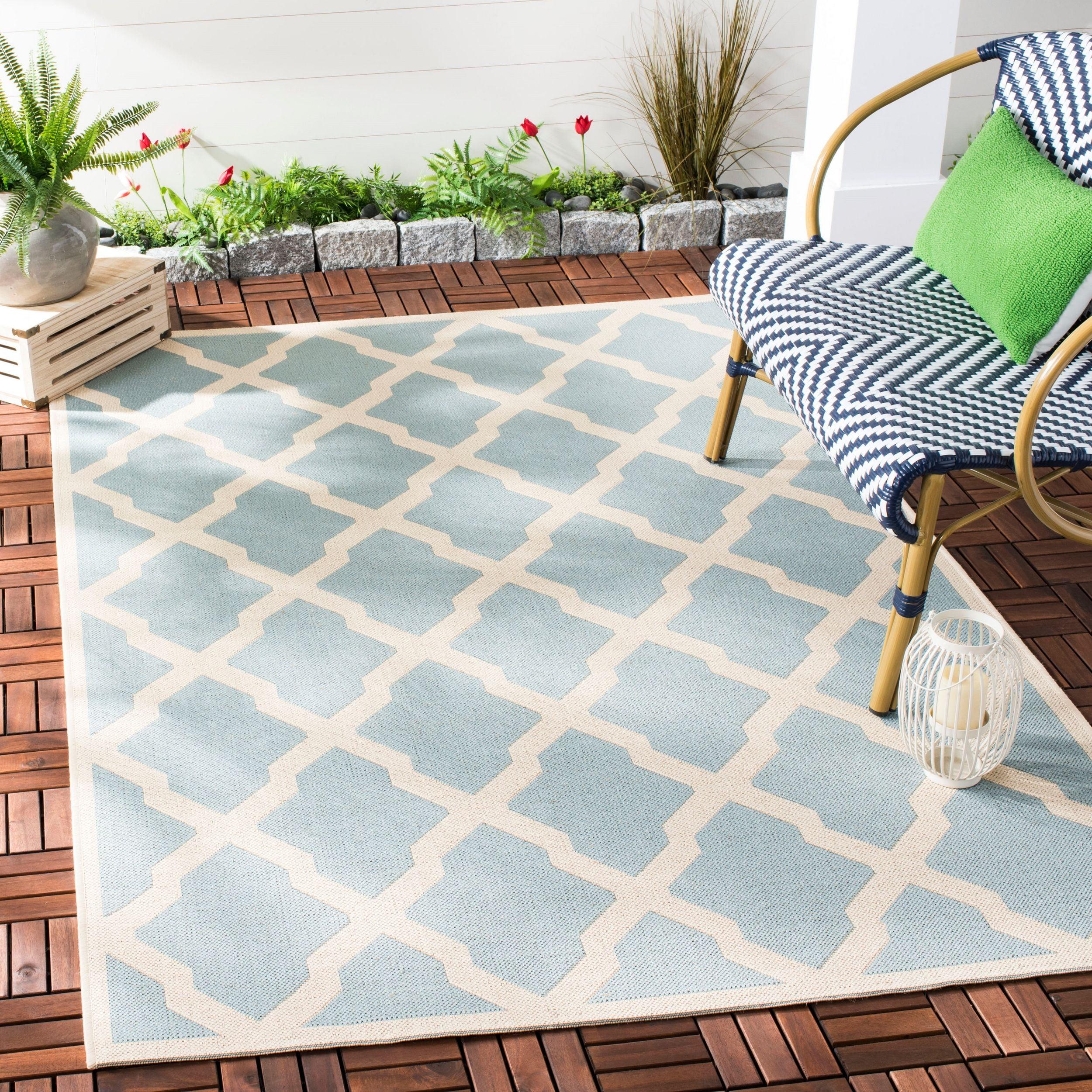 Beach House BHS122 Power Loomed Indoor/Outdoor Area Rug - Aqua/Cream - 4'x6' - Safavieh