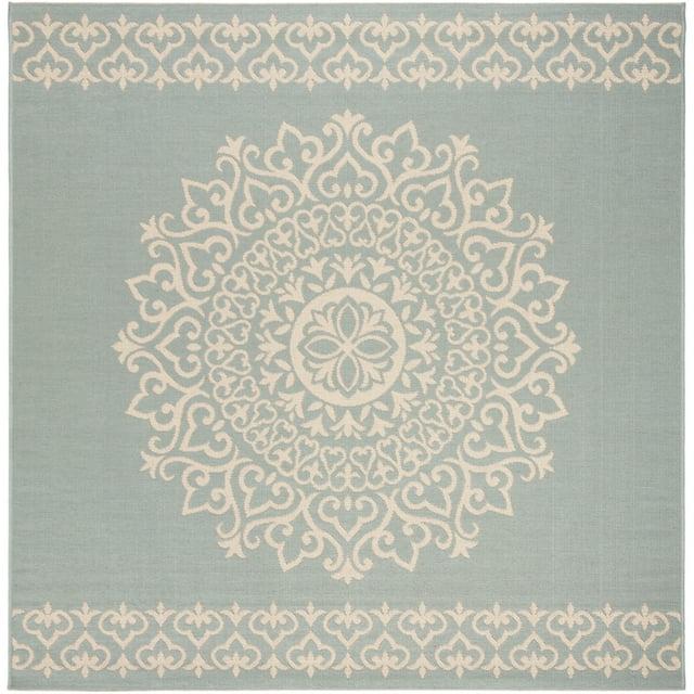 Beach House BHS183 POWER LOOMED Indoor/Outdoor Area Rug - Cream/Aqua - 4'x4' - Safavieh