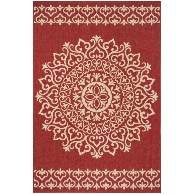 SAFAVIEH Beach House Lynette Medallion Indoor/Outdoor Area Rug, Red/Creme, 5'3" x 7'6"