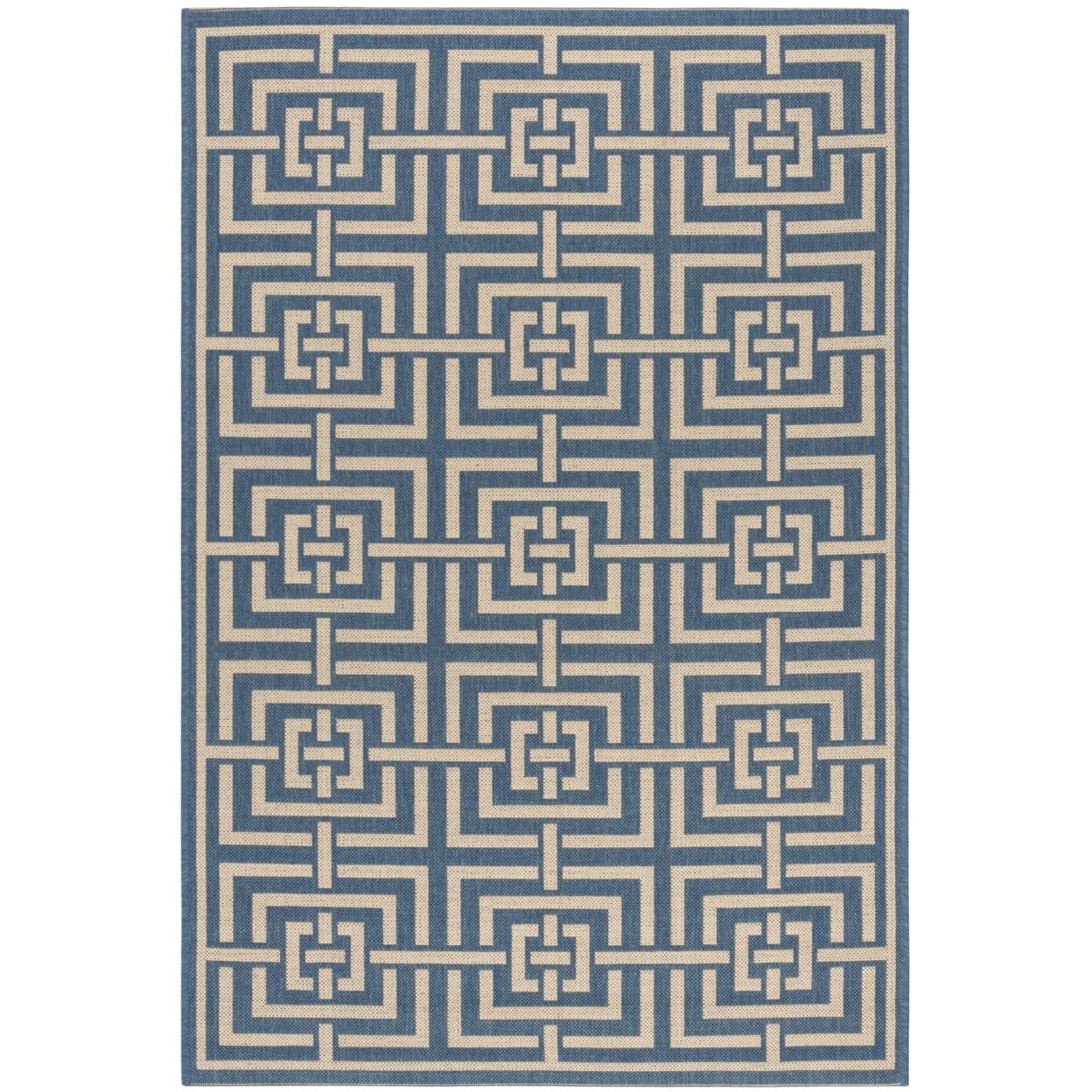 Handmade Cream & Blue Geometric Synthetic Area Rug, 4' x 6'