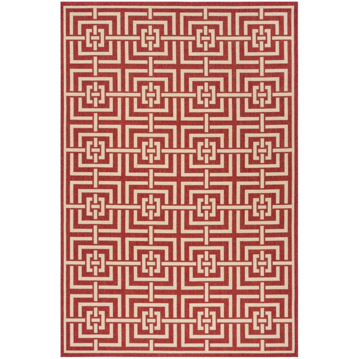 Handmade Geometric Red & Cream Synthetic Indoor/Outdoor Rug, 5'3" x 7'6"