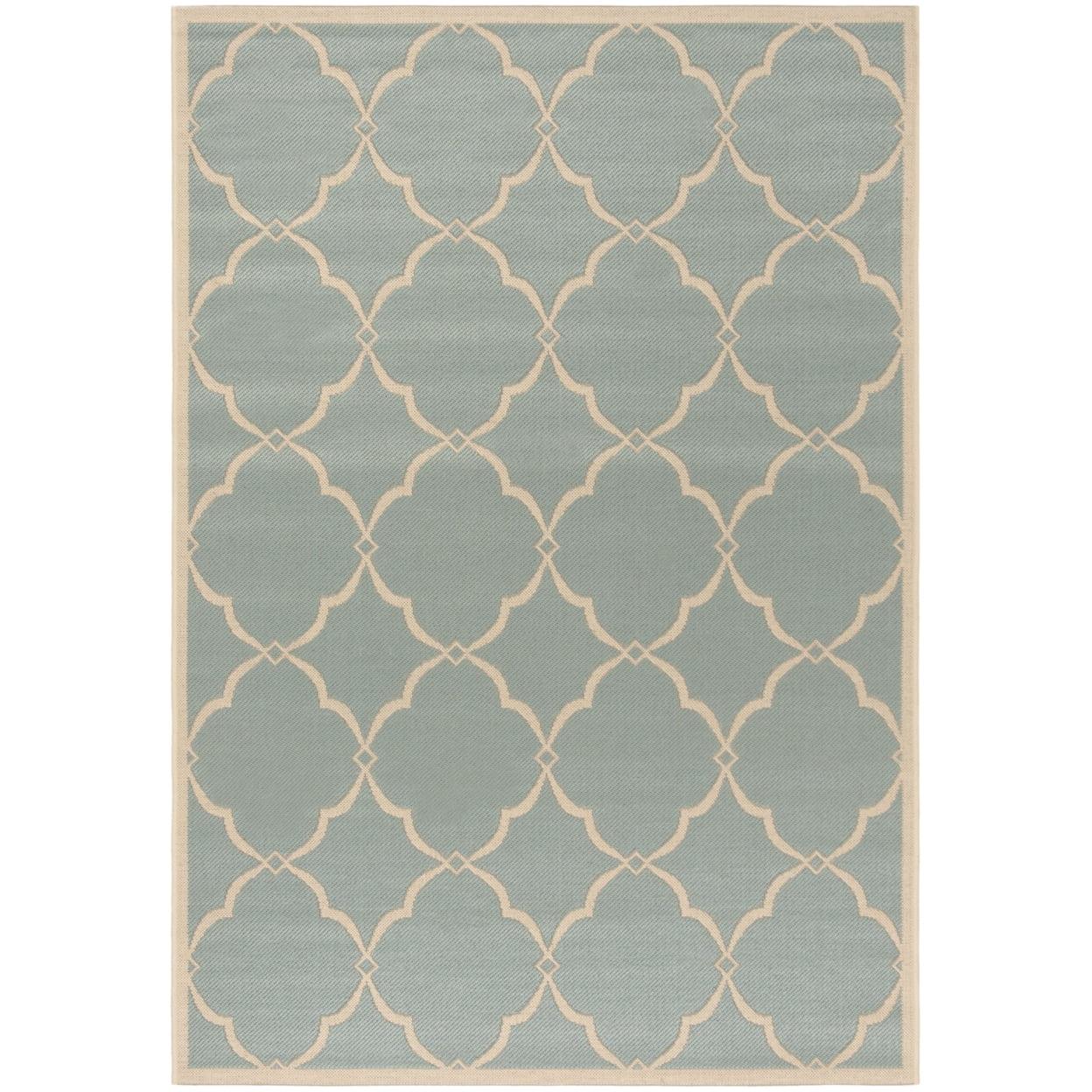 Aqua and Cream Geometric Indoor/Outdoor Area Rug