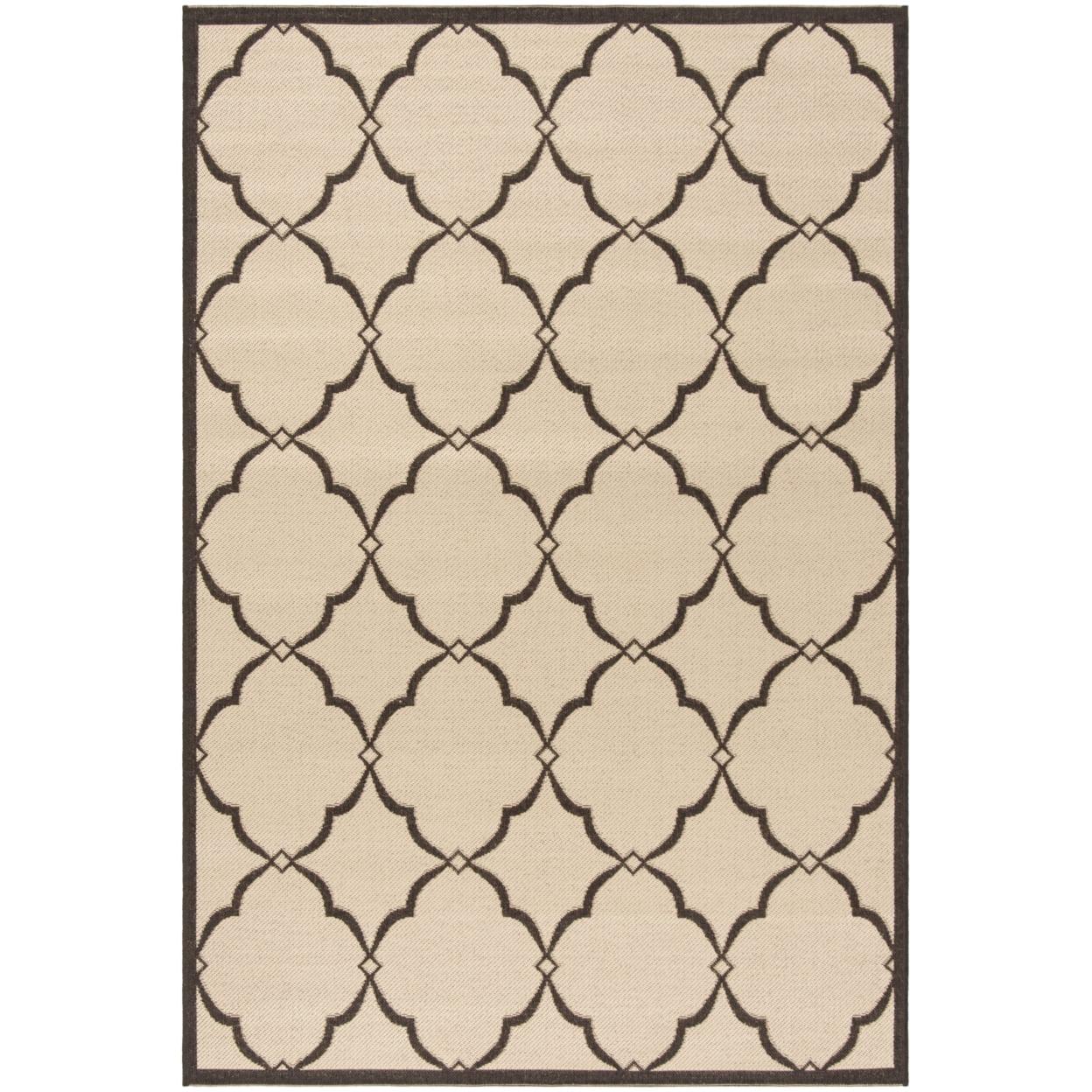 Cream and Brown Synthetic Stain-Resistant Indoor/Outdoor Rug, 5'3" x 7'6"