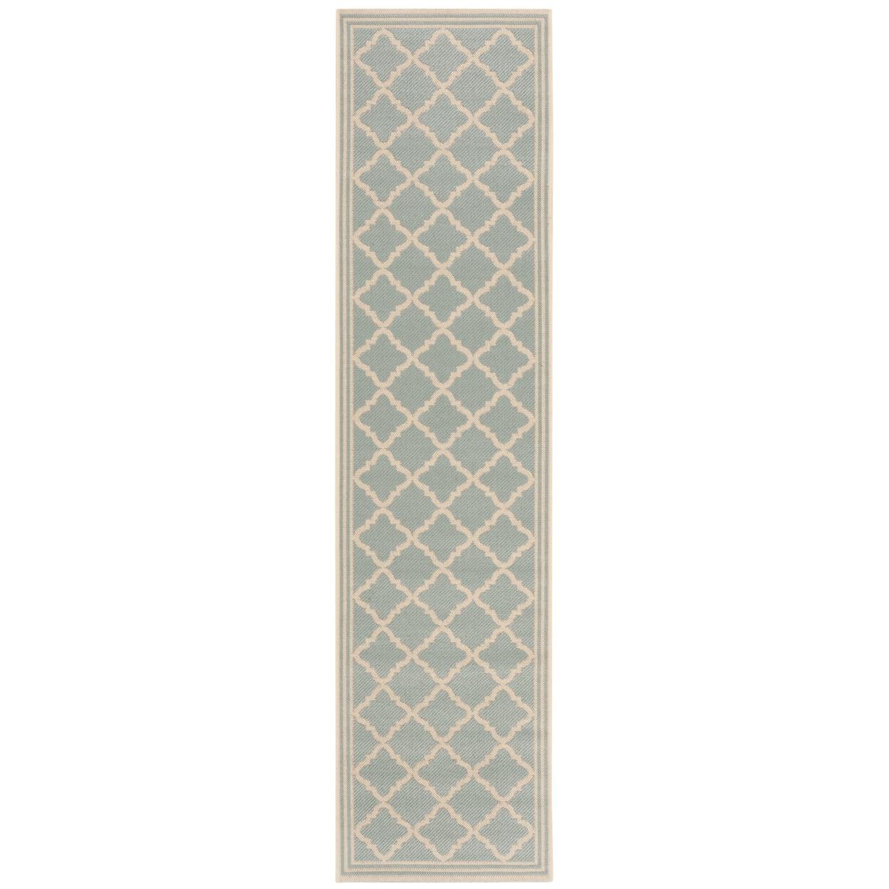 SAFAVIEH Beach House Nima Trellis Indoor/Outdoor Runner Rug Aqua/Cream, 2' x 8'