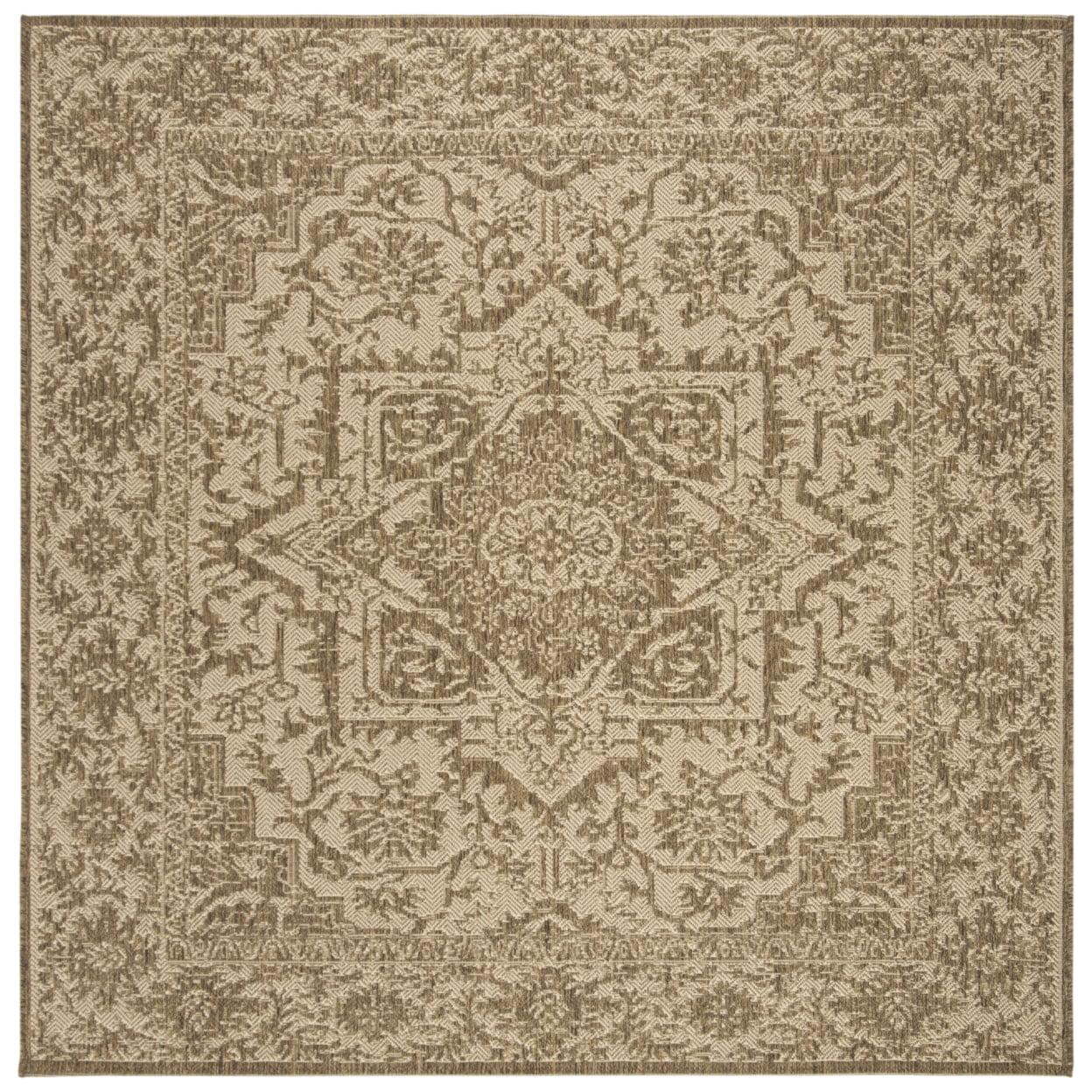 Cream Beige Square Stain-Resistant Synthetic Outdoor Rug