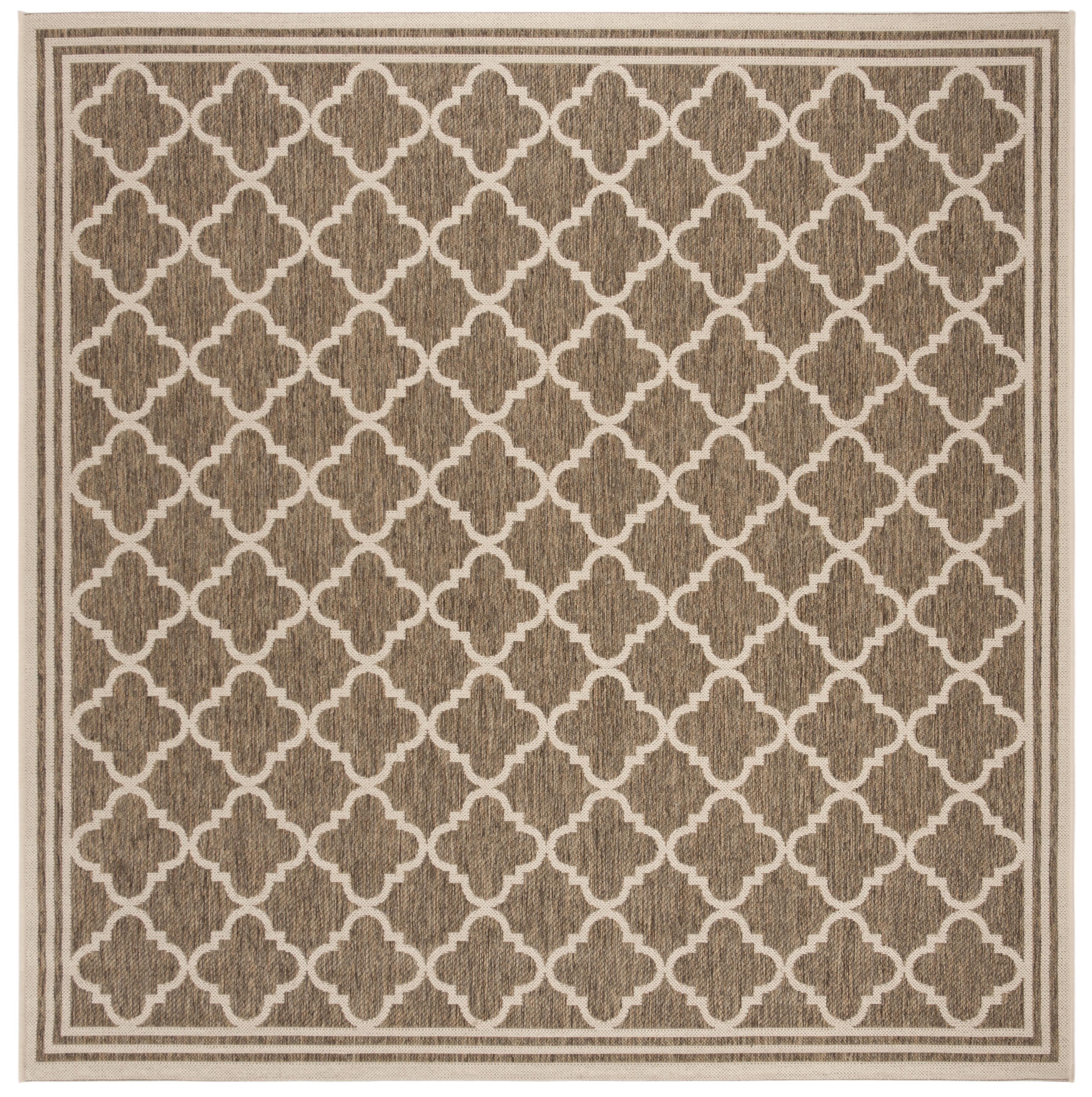 Beige and Cream 4' Square Stain-Resistant Synthetic Rug