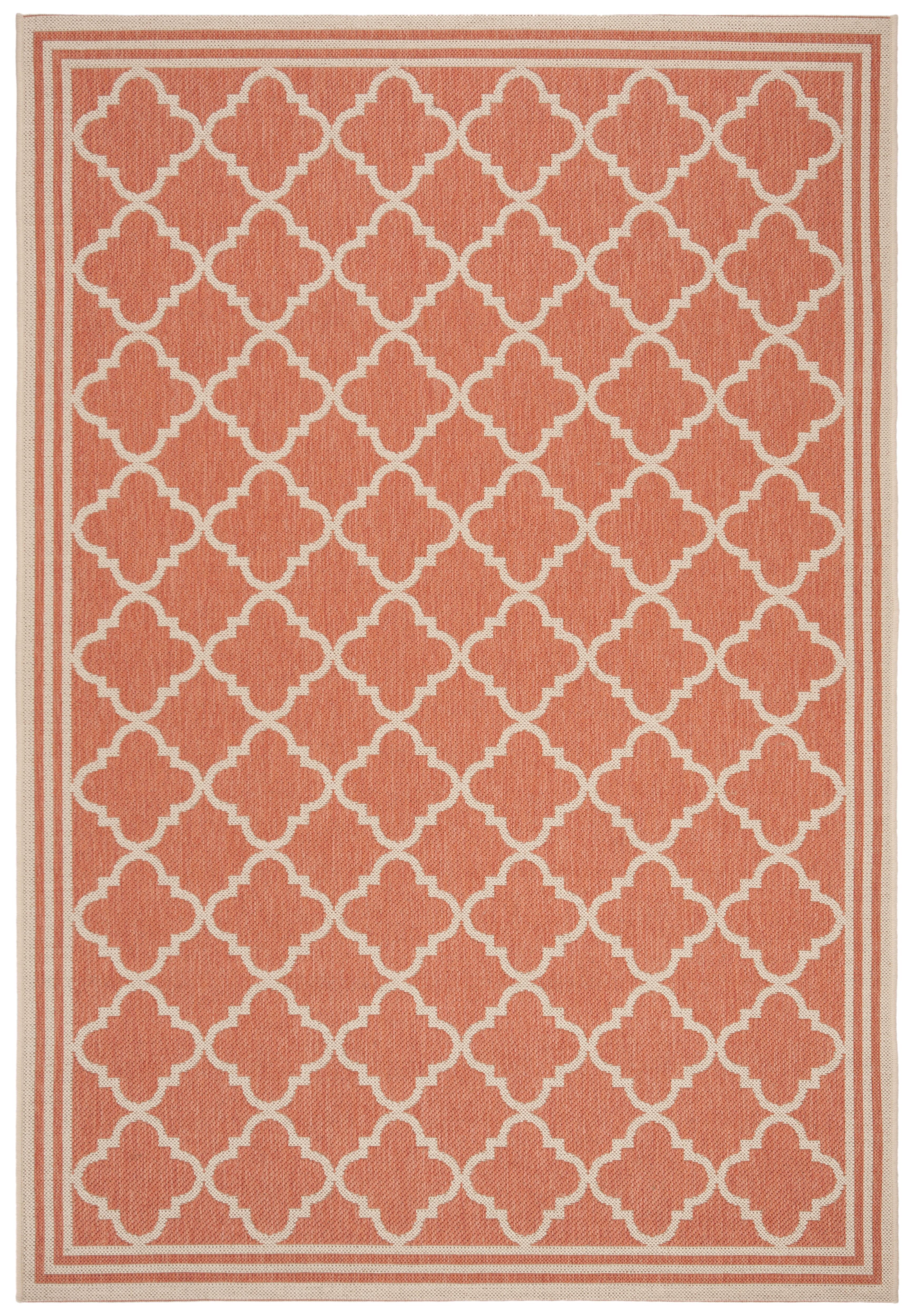 Rectangular Rust and Cream Stain-Resistant Synthetic Rug