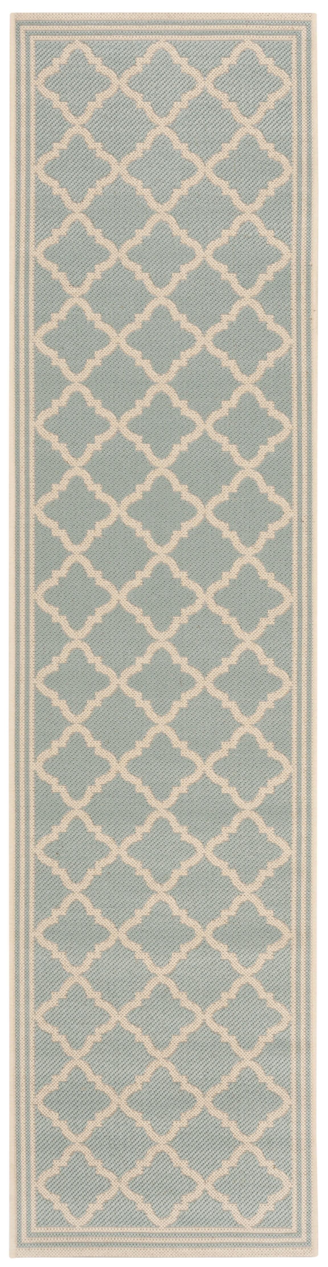 Beach House BHS121 POWER LOOMED Indoor/Outdoor Runner Rug - Aqua/Cream - 2'2"x10' - Safavieh
