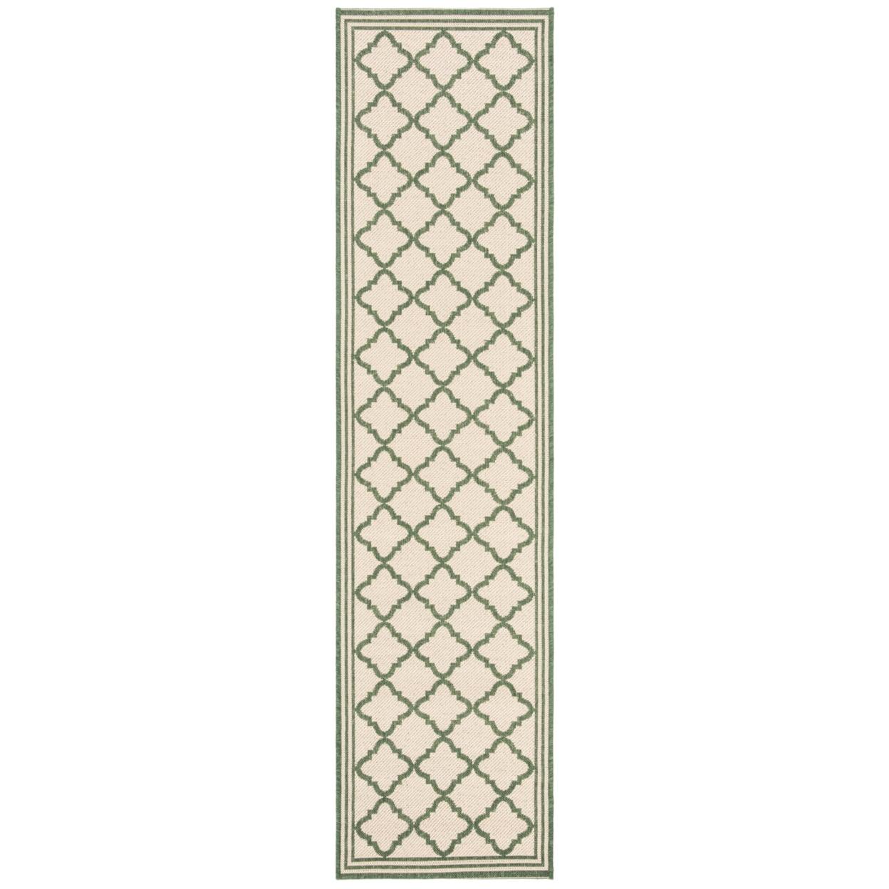 Beach House BHS121 POWER LOOMED Indoor/Outdoor Runner Rug - Cream/Green - 2'2"x6' - Safavieh