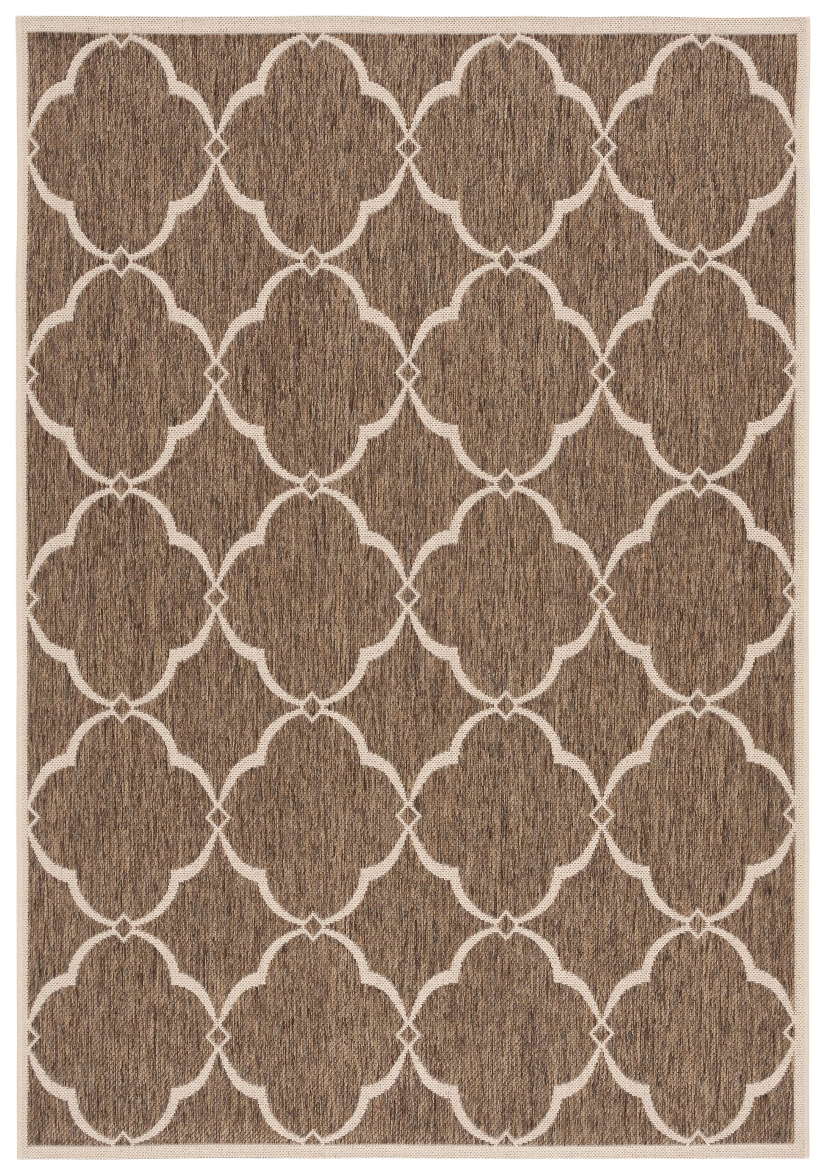 Beige and Cream Geometric Synthetic Indoor/Outdoor Area Rug