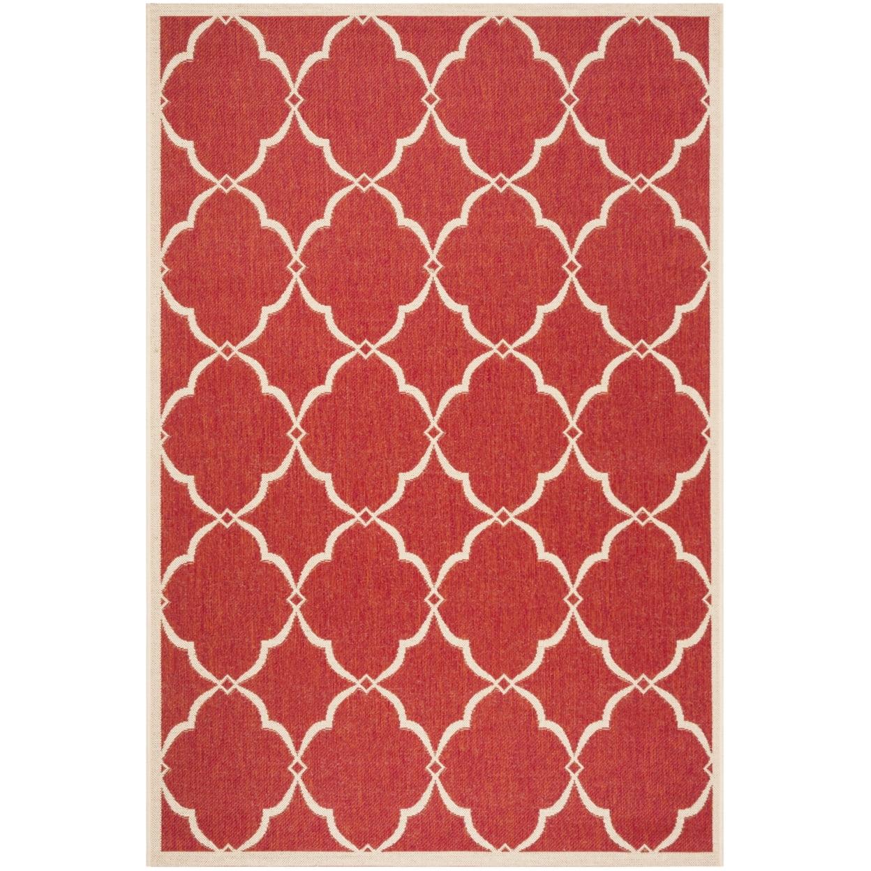 Sharla Geometric Red/Creme Synthetic Indoor/Outdoor Rug, 2'2" x 4'