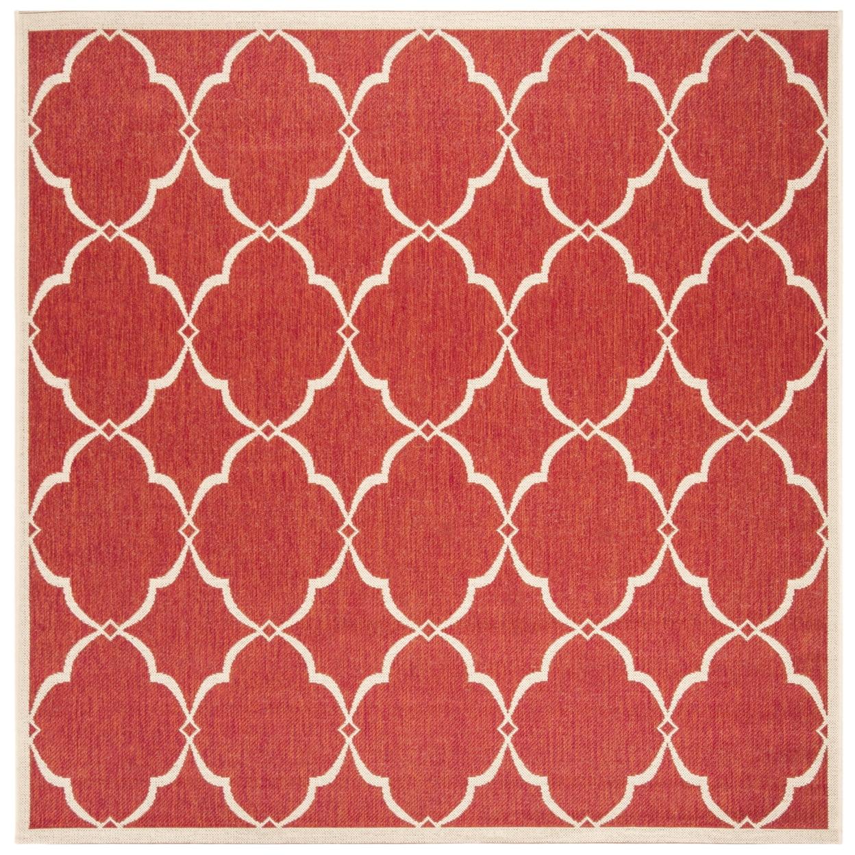 Beach House BHS125 POWER LOOMED Indoor/Outdoor Area Rug - Red/Creme - 4'x4' - Safavieh
