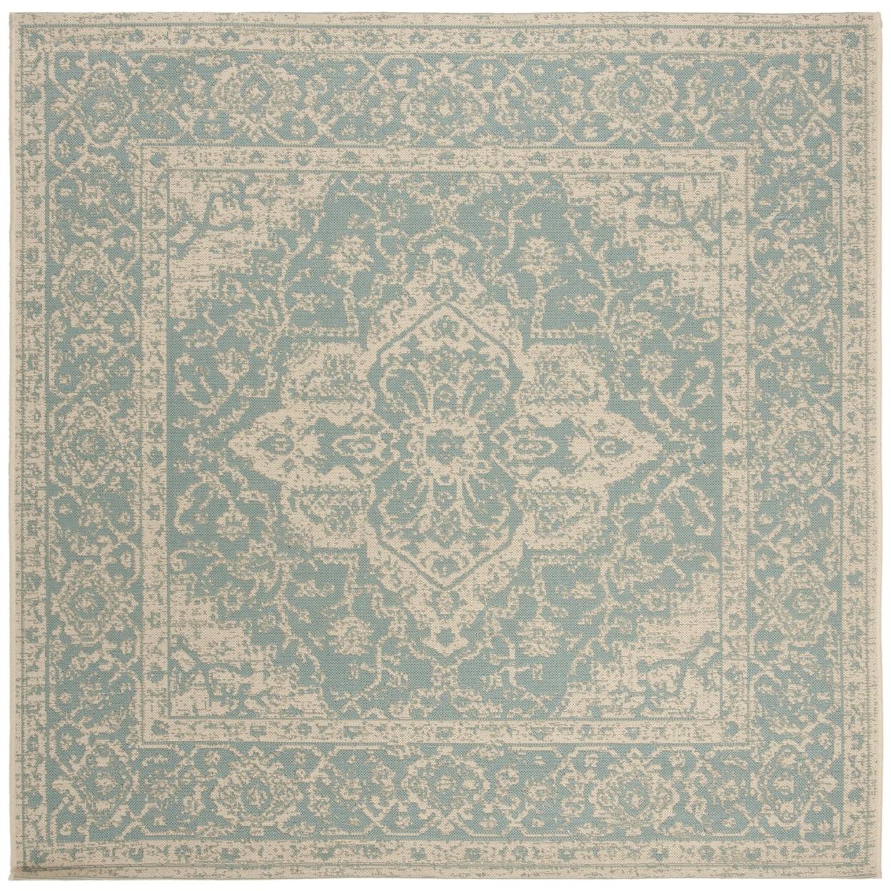 Beach House BHS137 POWER LOOMED Indoor/Outdoor Area Rug - Aqua/Cream - 4'x4' - Safavieh