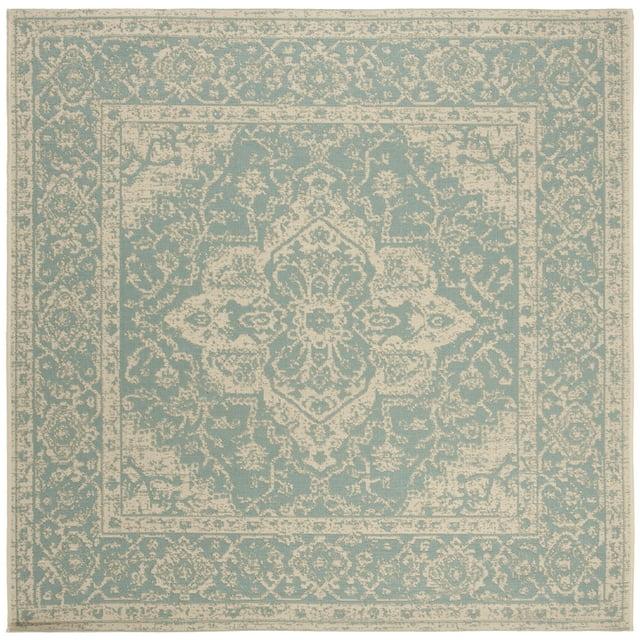 Beach House BHS137 POWER LOOMED Indoor/Outdoor Area Rug - Aqua/Cream - 4'x4' - Safavieh