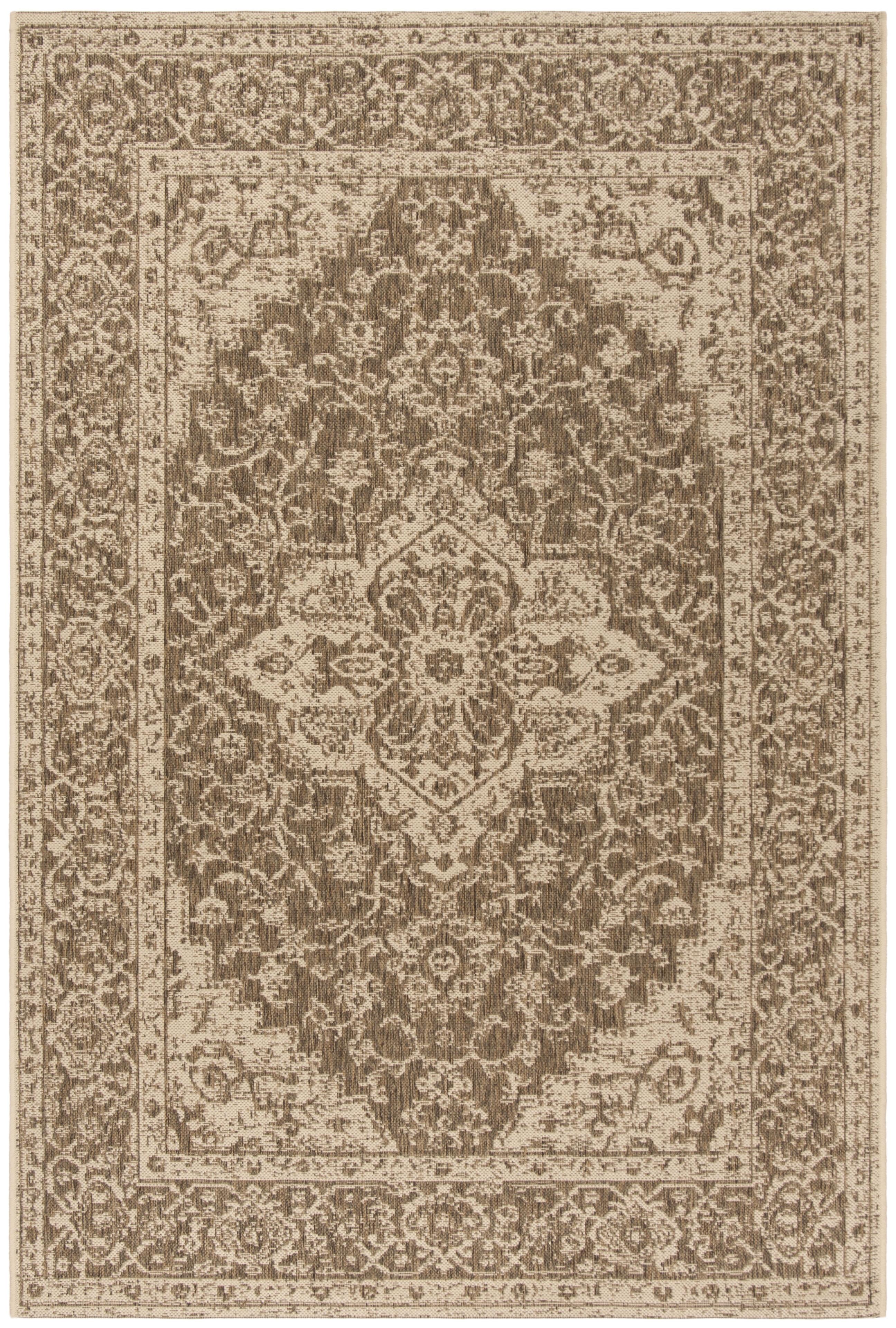 Beige Cream Synthetic Rectangular Stain-Resistant Area Rug