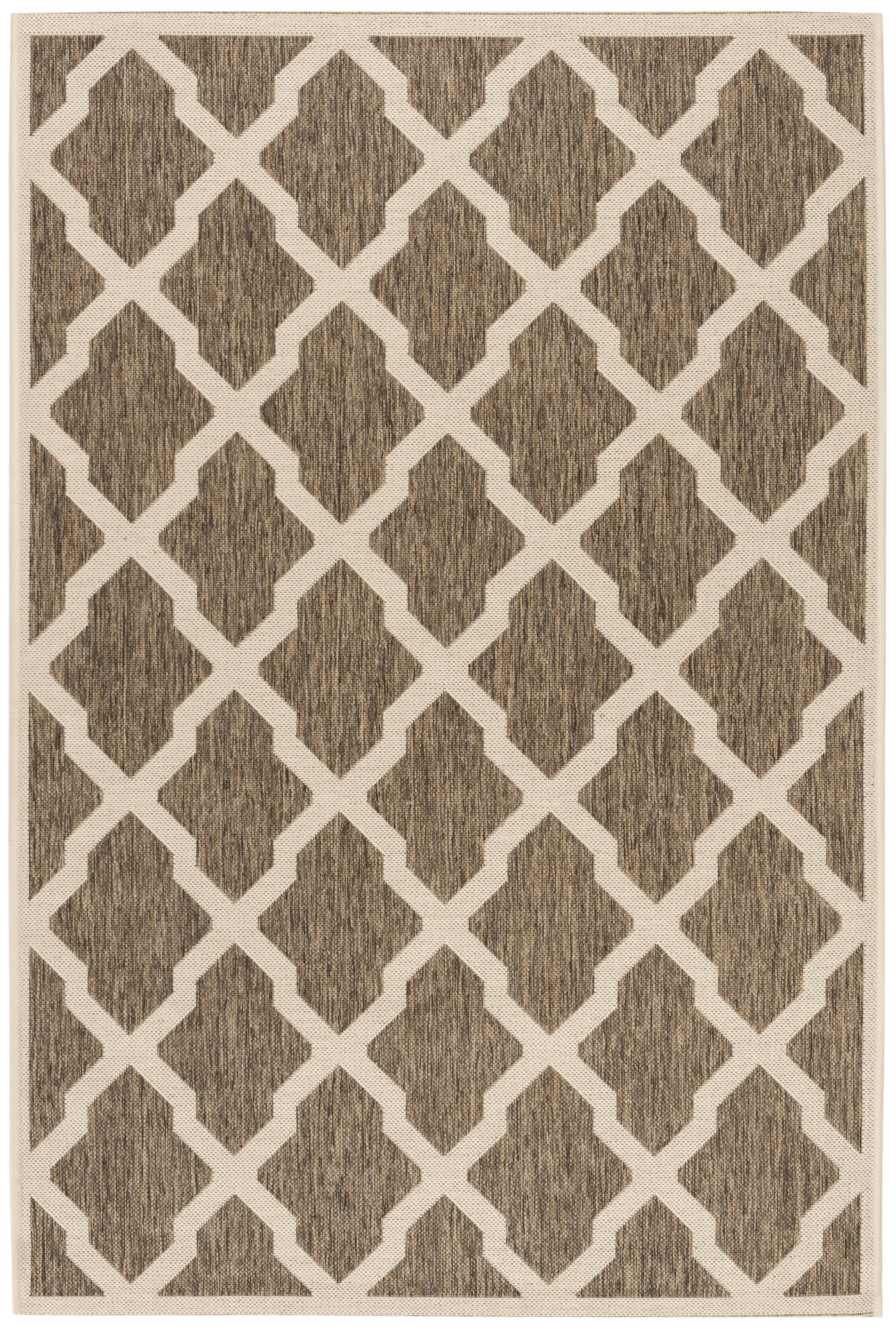 Beige and Cream Geometric Synthetic Indoor/Outdoor Rug