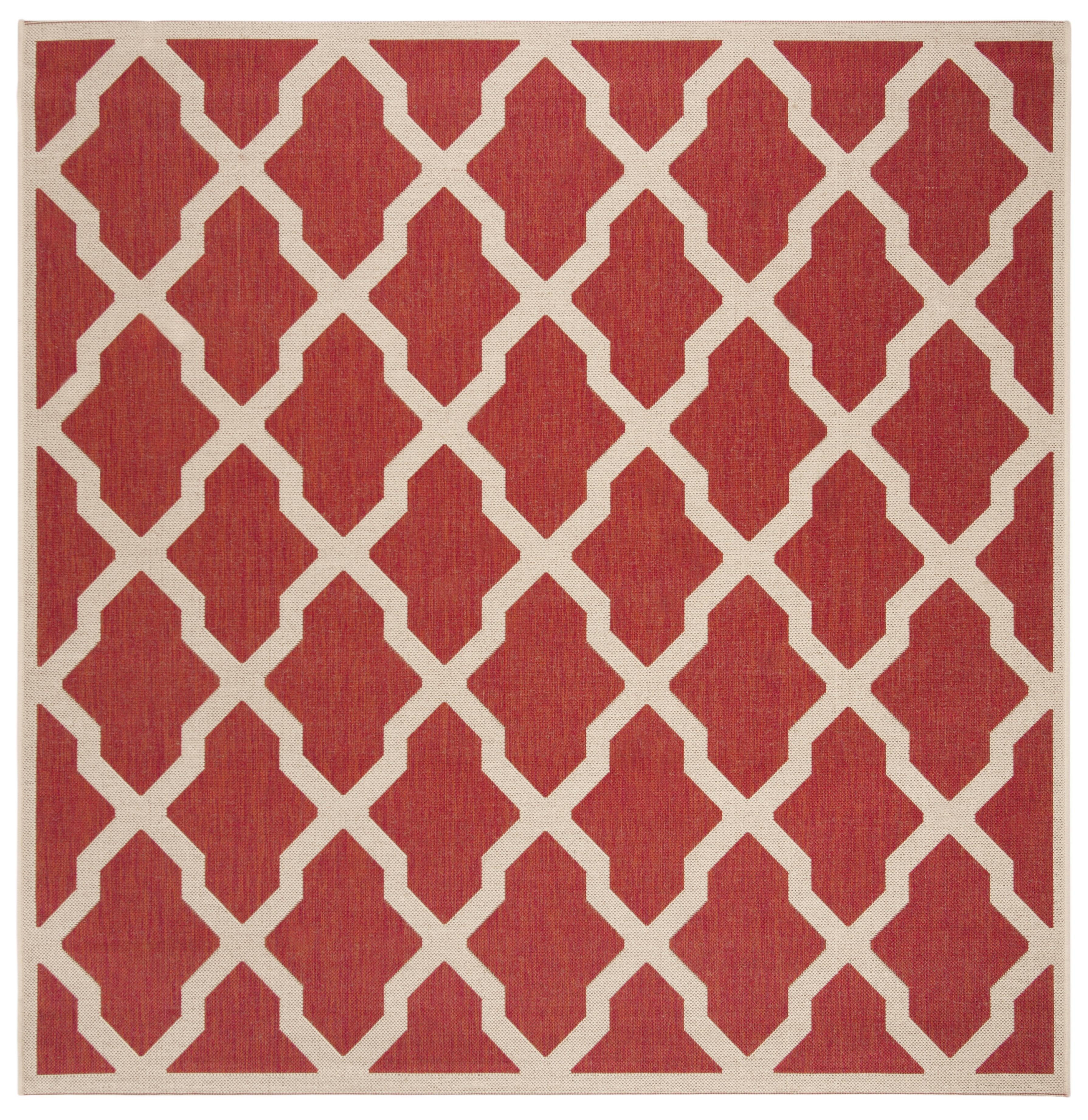 Beach House BHS122 Power Loomed Indoor/Outdoor Area Rug - Red/Creme - 6'7"x6'7" - Safavieh