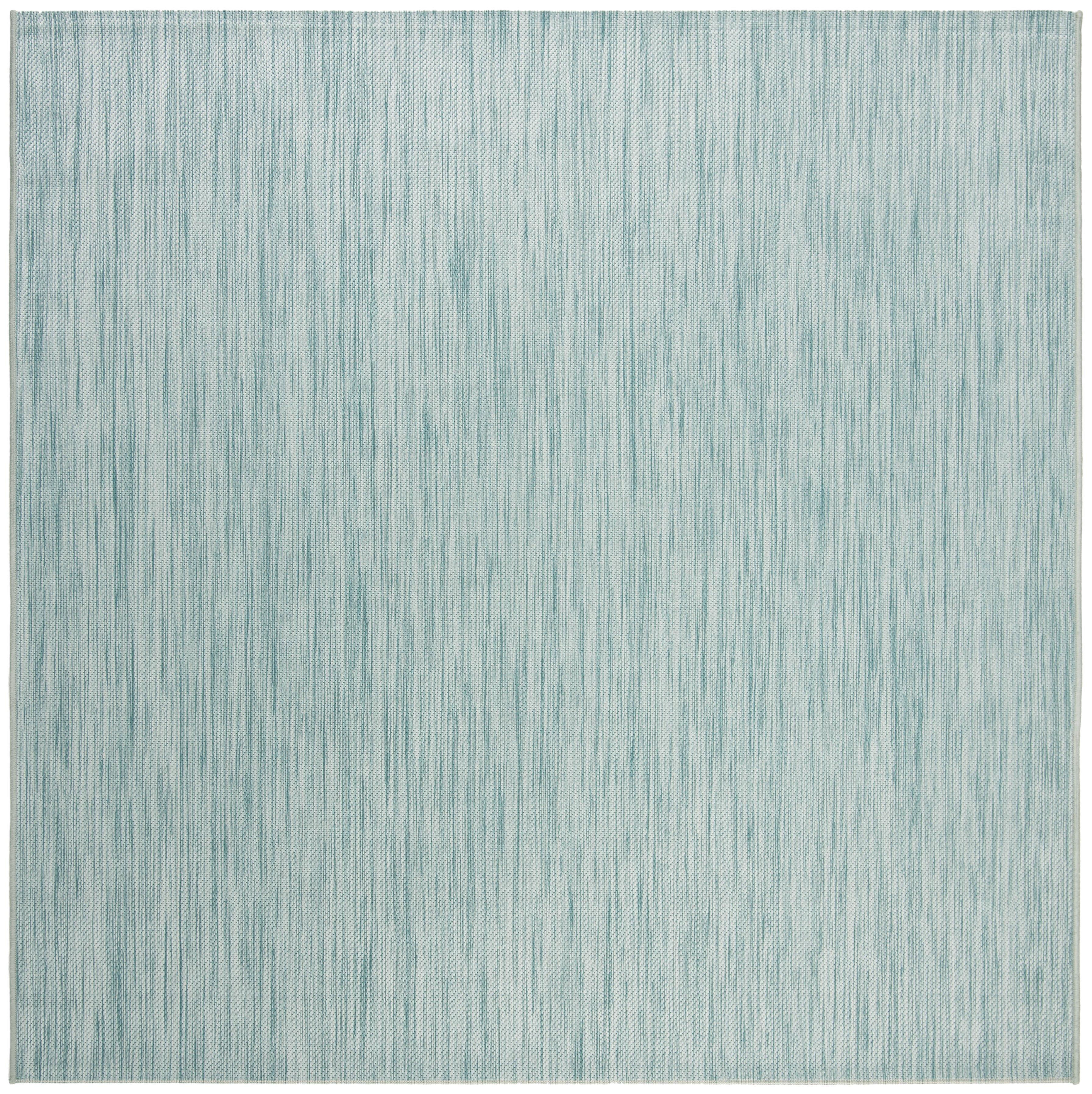 Aqua Blue Square Stain-Resistant Synthetic Area Rug