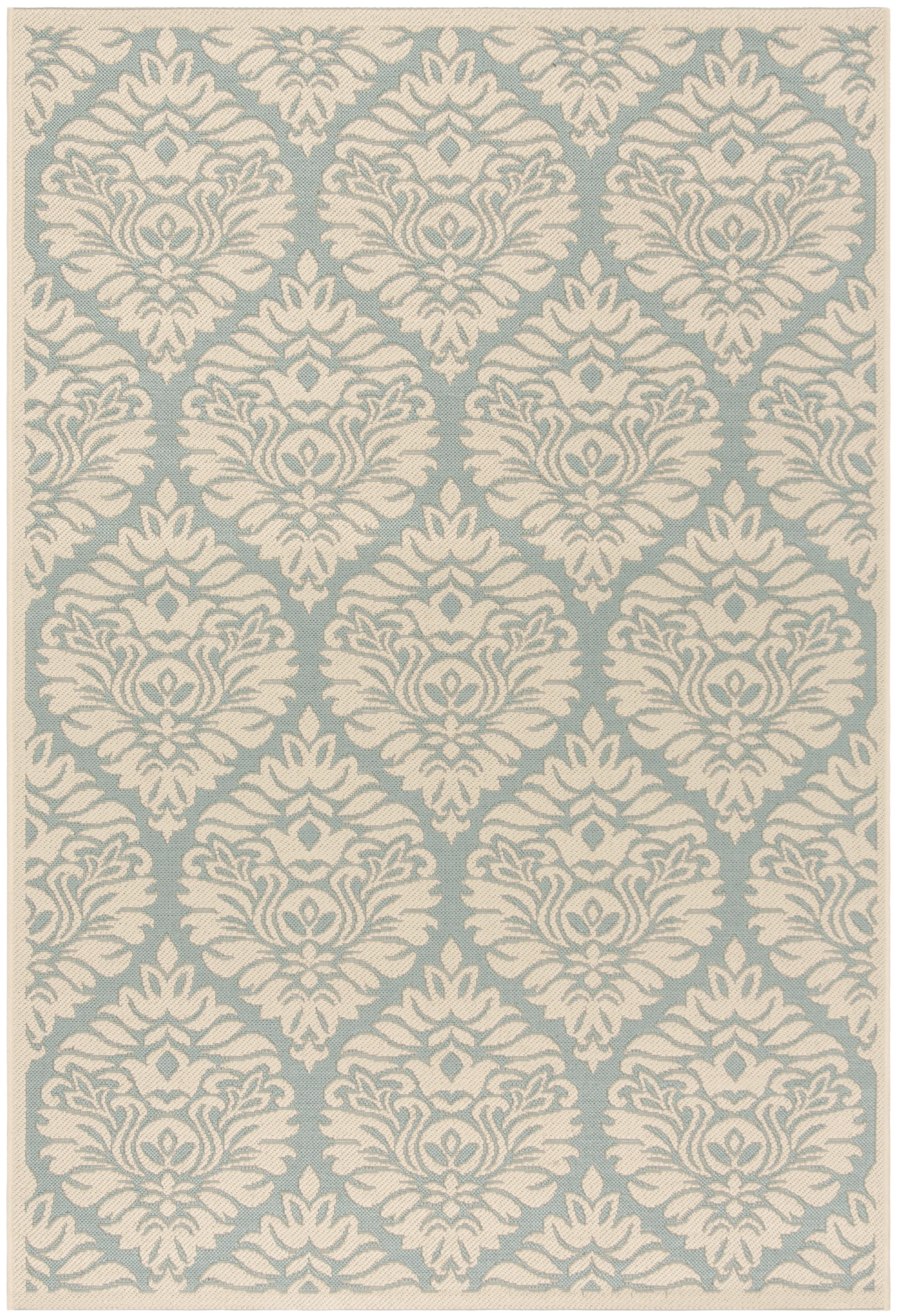 Aqua and Cream Rectangular Non-slip Synthetic Rug, 26" x 4"