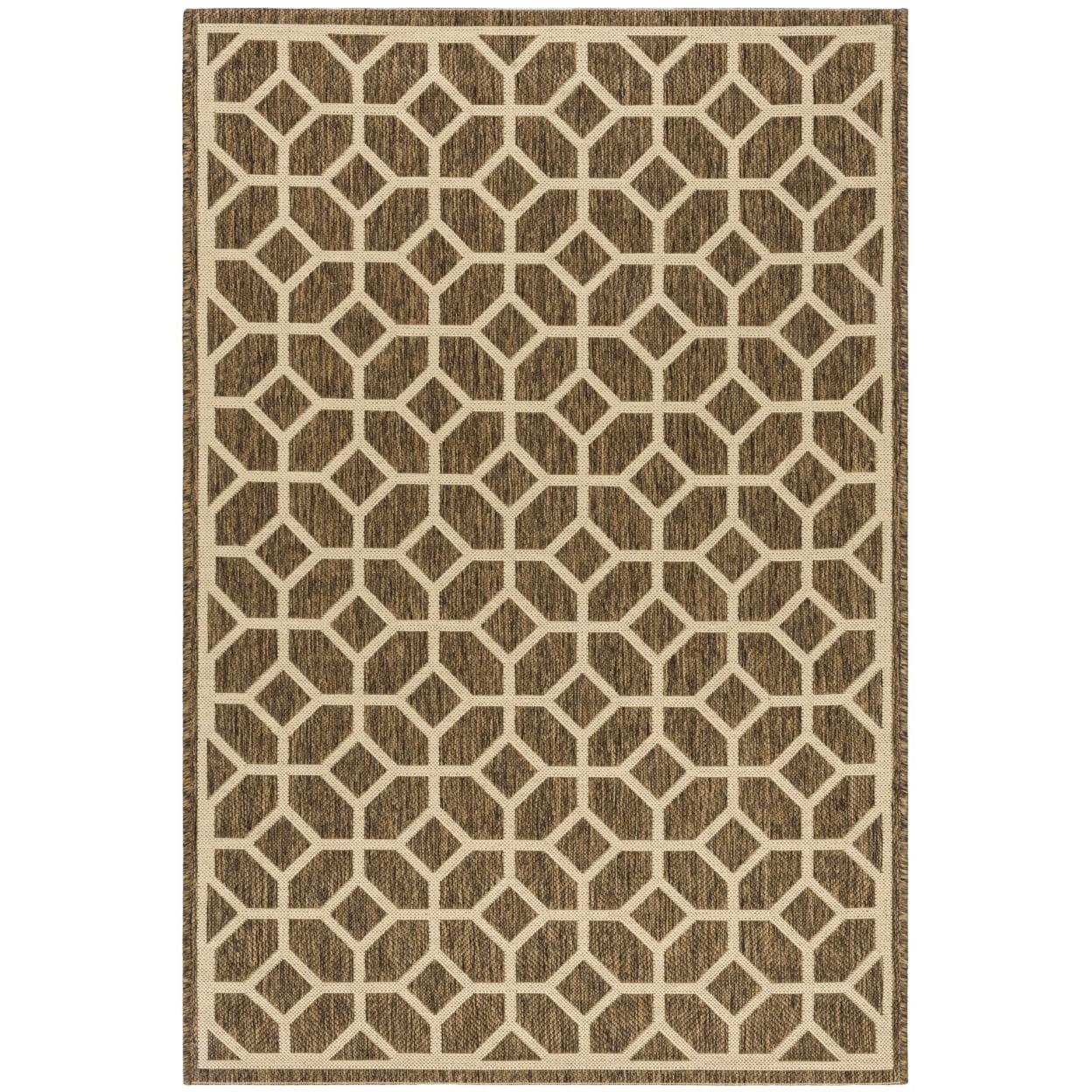 Coastal Charm Beige/Cream Geometric Synthetic Area Rug, 3' x 5'