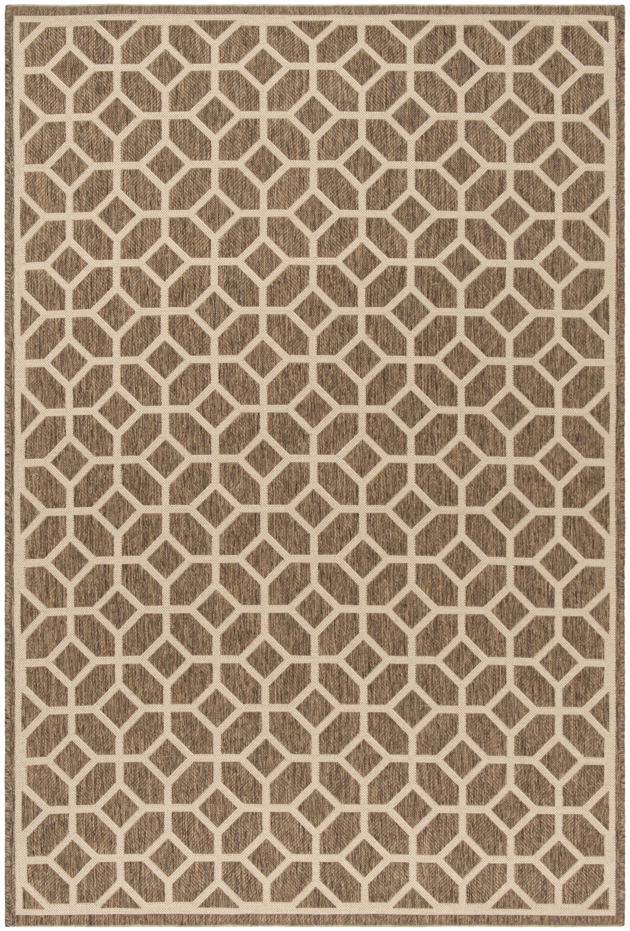 SAFAVIEH Beach House Theo Geometric Indoor/Outdoor Area Rug Beige/Cream, 5'3" x 7'6"