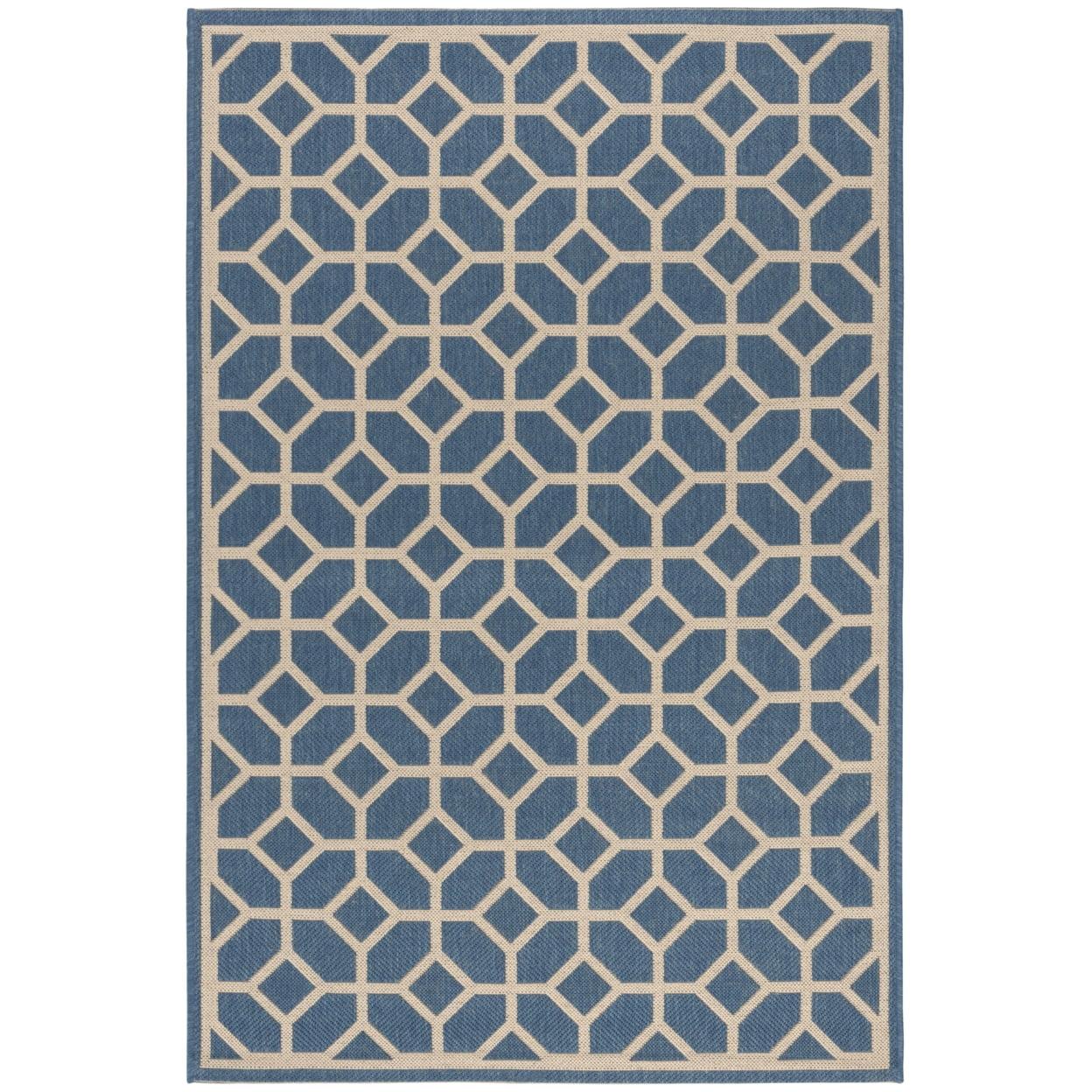 SAFAVIEH Beach House Theo Geometric Indoor/Outdoor Area Rug Blue/Cream, 3' x 5'