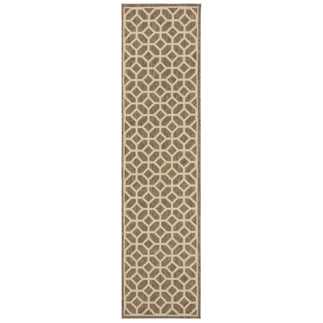 SAFAVIEH Beach House Theo Geometric Indoor/Outdoor Runner Rug Beige/Cream, 2' x 8'