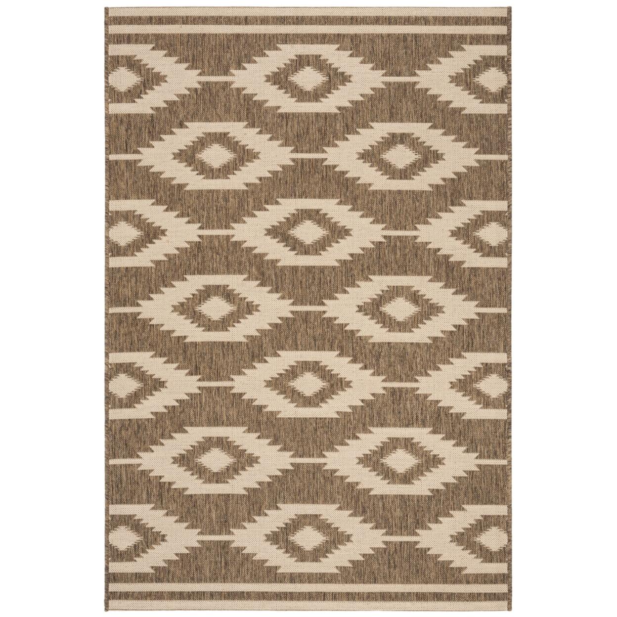 SAFAVIEH Beach House Vasiliki Geometric Indoor/Outdoor Area Rug, Cream/Beige, 3' x 5'