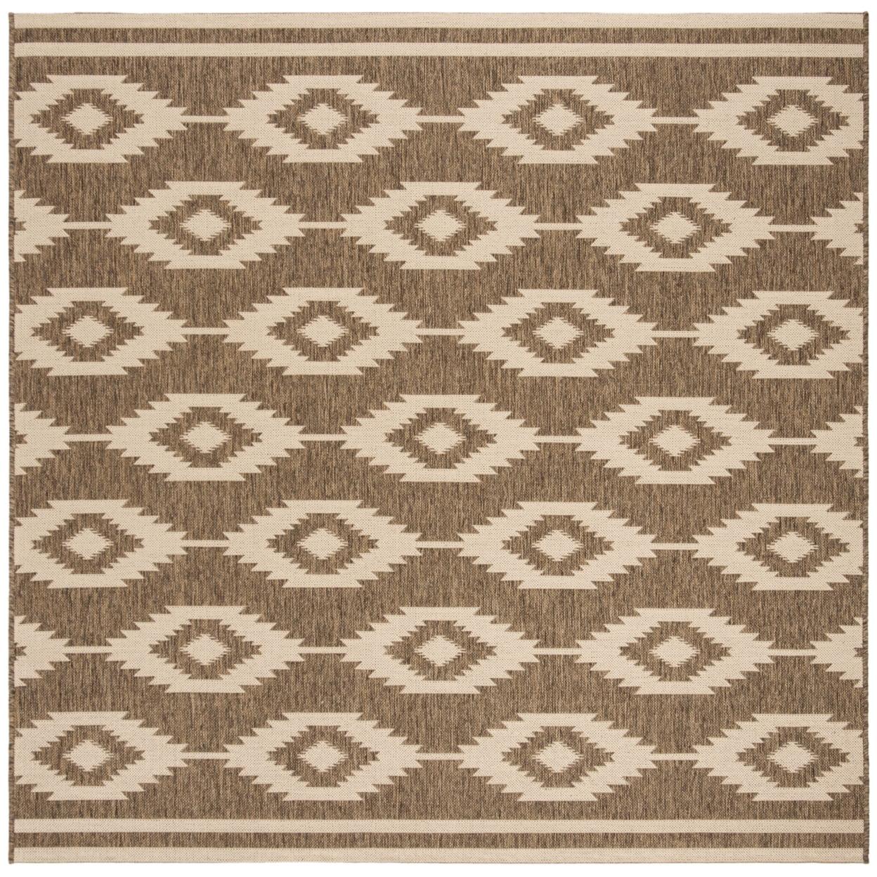 Beach House BHS171 Power Loomed Indoor/Outdoor Area Rug - Cream/Beige - 6'7"x6'7" - Safavieh