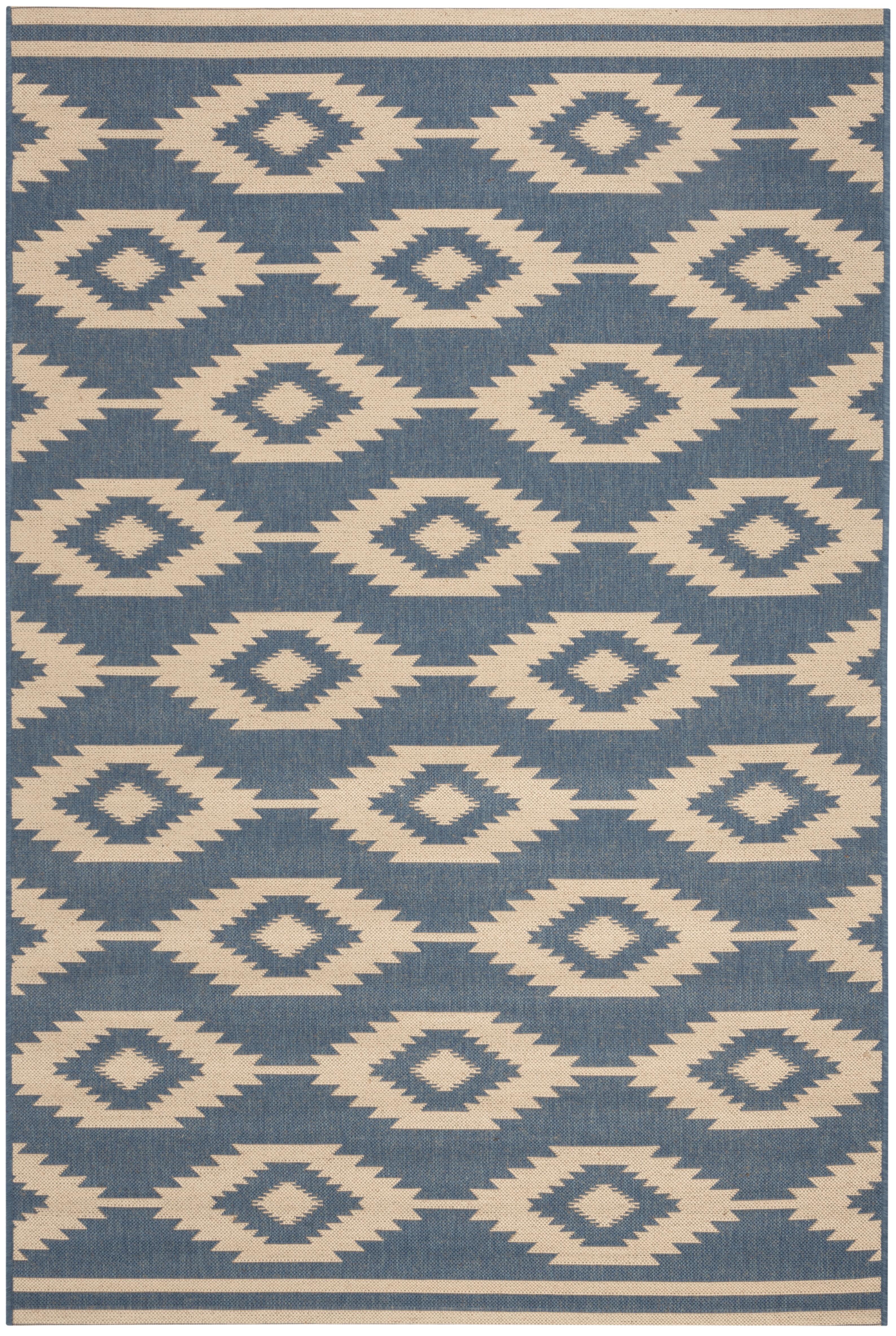 Beach House BHS171 POWER LOOMED Indoor/Outdoor Runner Rug - Cream/Blue - 2'2"x4' - Safavieh