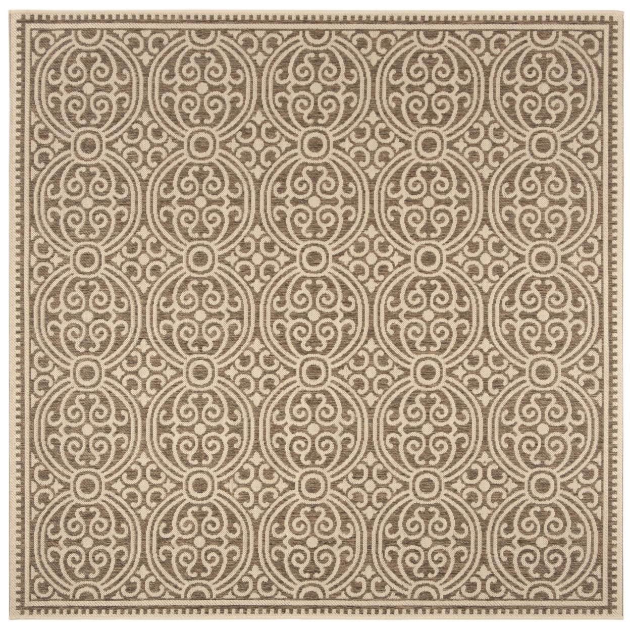 Cream and Beige Medallion Square Indoor/Outdoor Rug