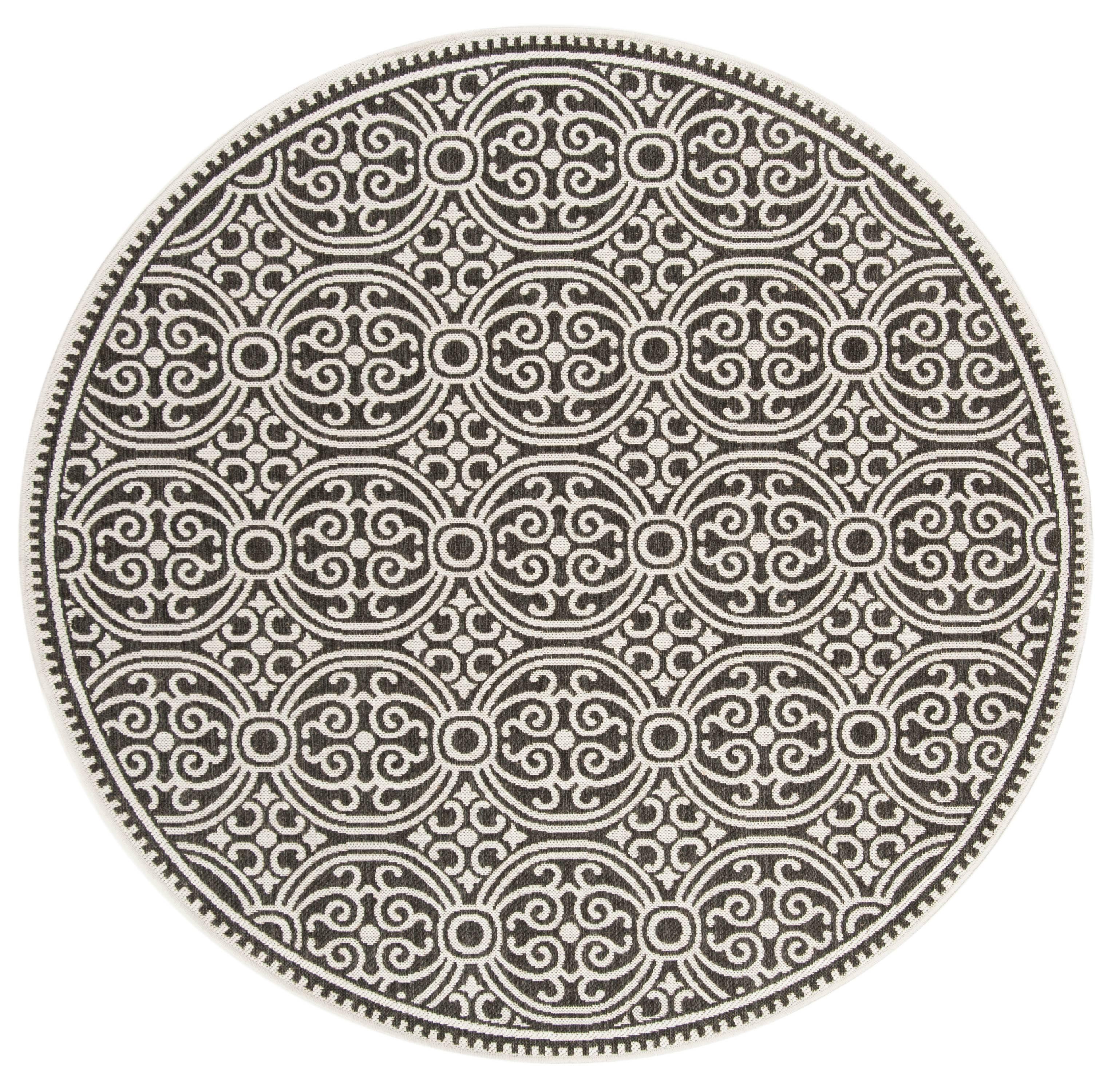 SAFAVIEH Beach House Wyon Medallion Indoor/Outdoor Area Rug Light Grey/Charcoal, 6'7" x 6'7" Round