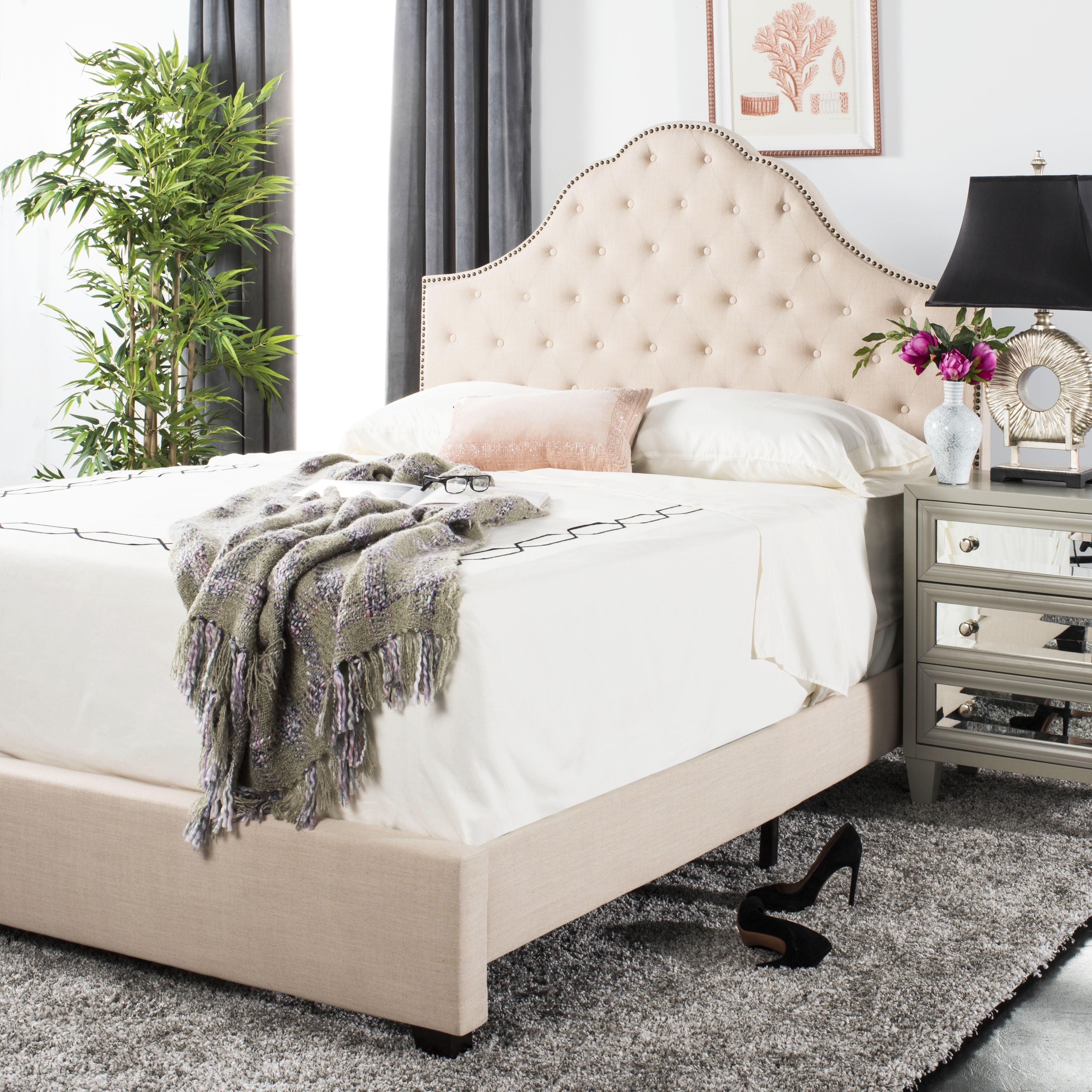 SAFAVIEH Beckham Modern Glam Tufted Headboard with Nail Heads, Full, Beige