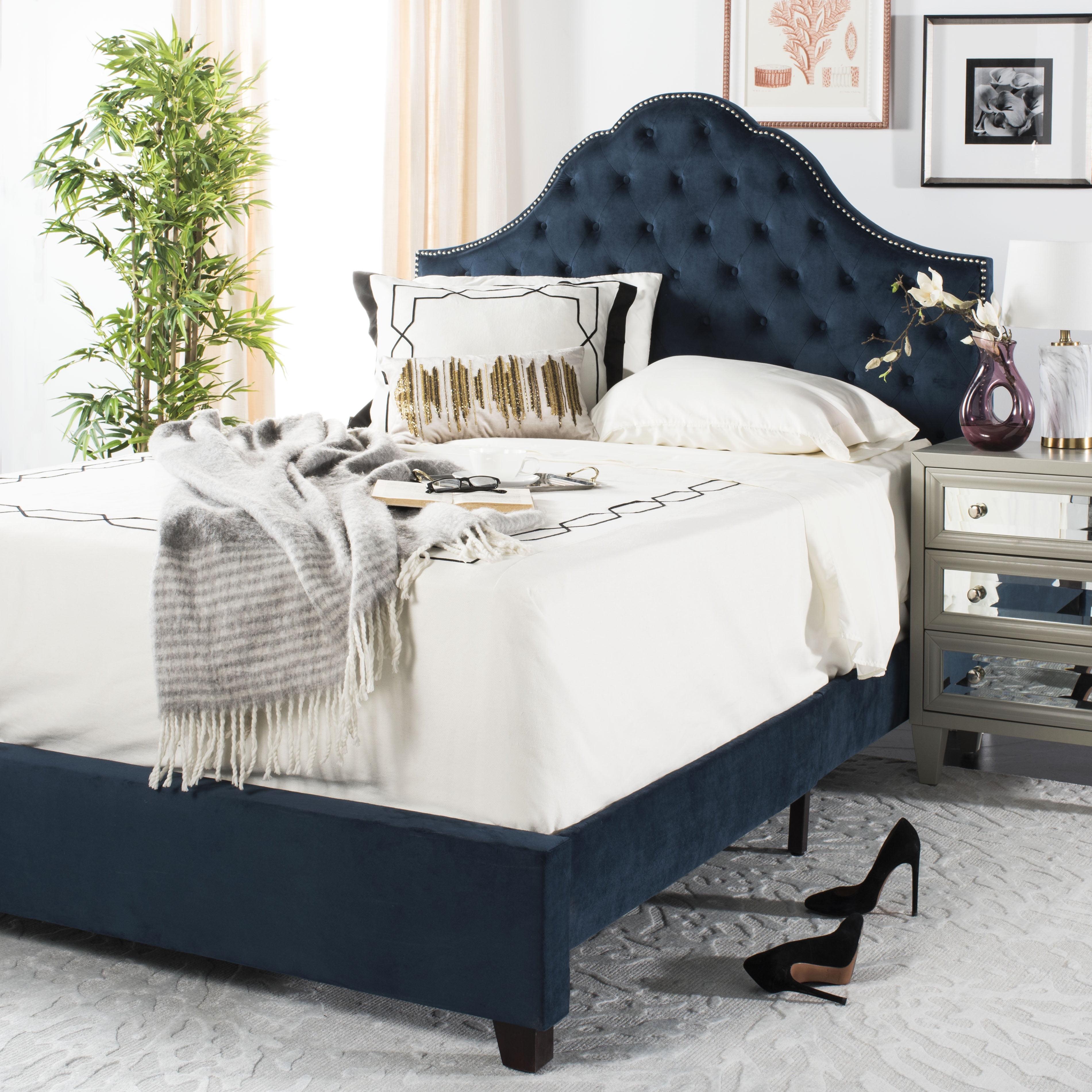 SAFAVIEH Beckham Modern Glam Tufted Headboard with Nail Heads, Queen, Navy